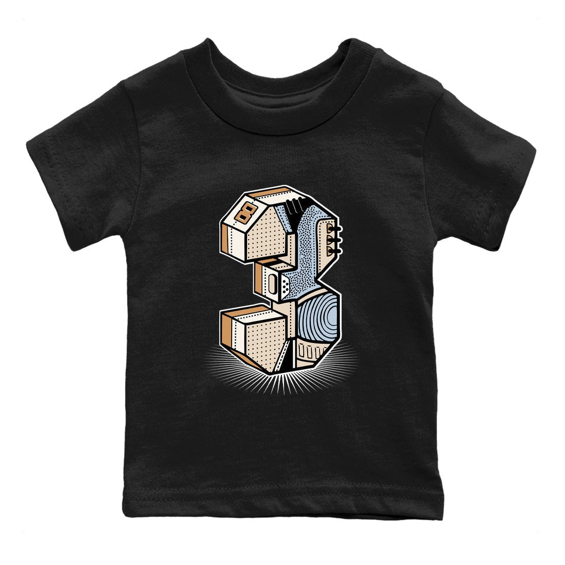 Sneaker match tees – Sneaker Tees To Match Air Jordan 3 Champagne and Oysters Shoes – Number Statue Kids T-Shirt Black 2