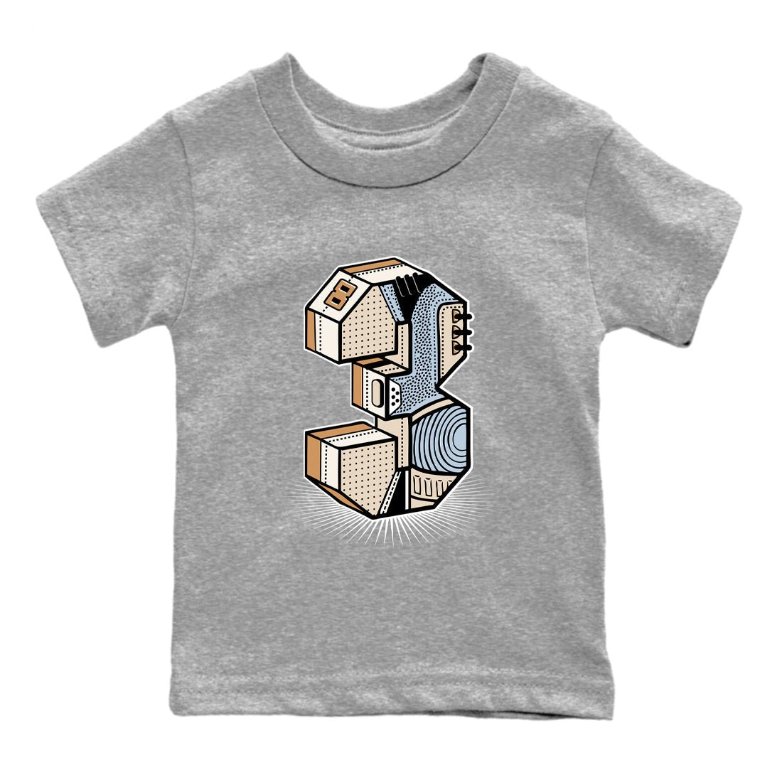 Sneaker match tees – Sneaker Tees To Match Air Jordan 3 Champagne and Oysters Shoes – Number Statue Kids T-Shirt Heather Grey 2