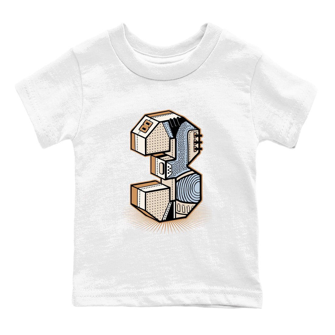 Sneaker match tees – Sneaker Tees To Match Air Jordan 3 Champagne and Oysters Shoes – Number Statue Kids T-Shirt White 2
