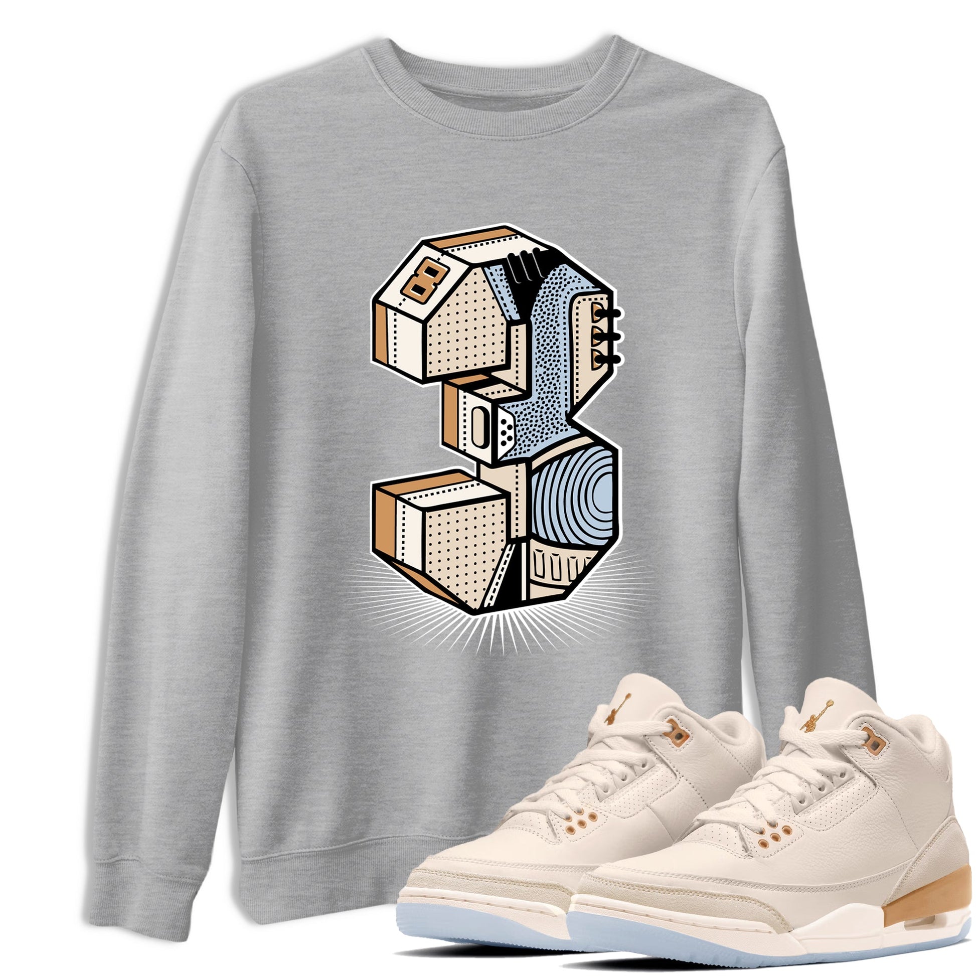 Sneaker match tees – Sneaker Tees To Match Air Jordan 3 Champagne and Oysters Shoes – Number Statue Tee Heather Grey 1