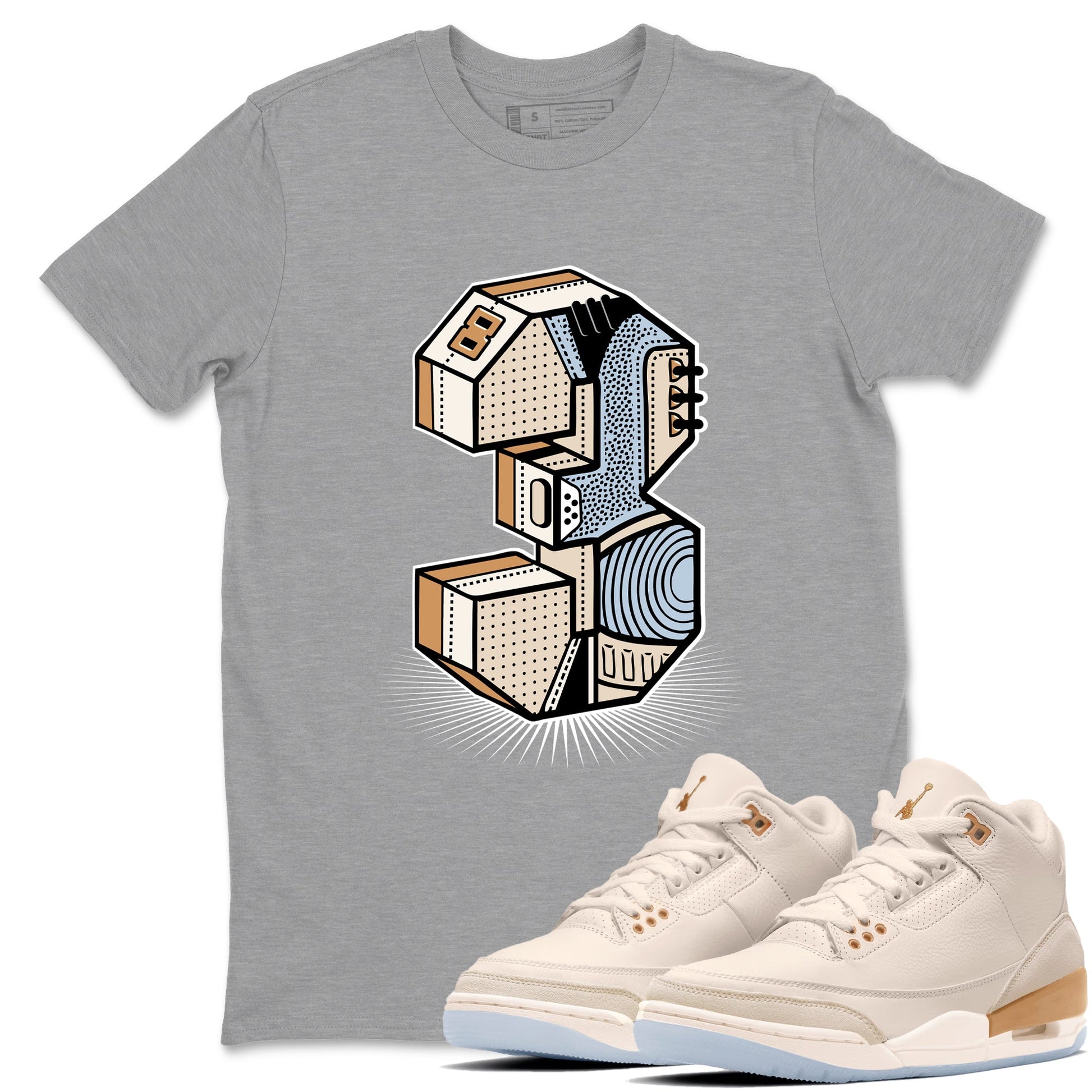 Sneaker match tees – Sneaker Tees To Match Air Jordan 3 Champagne and Oysters Shoes – Number Statue Tee Heather Grey 1