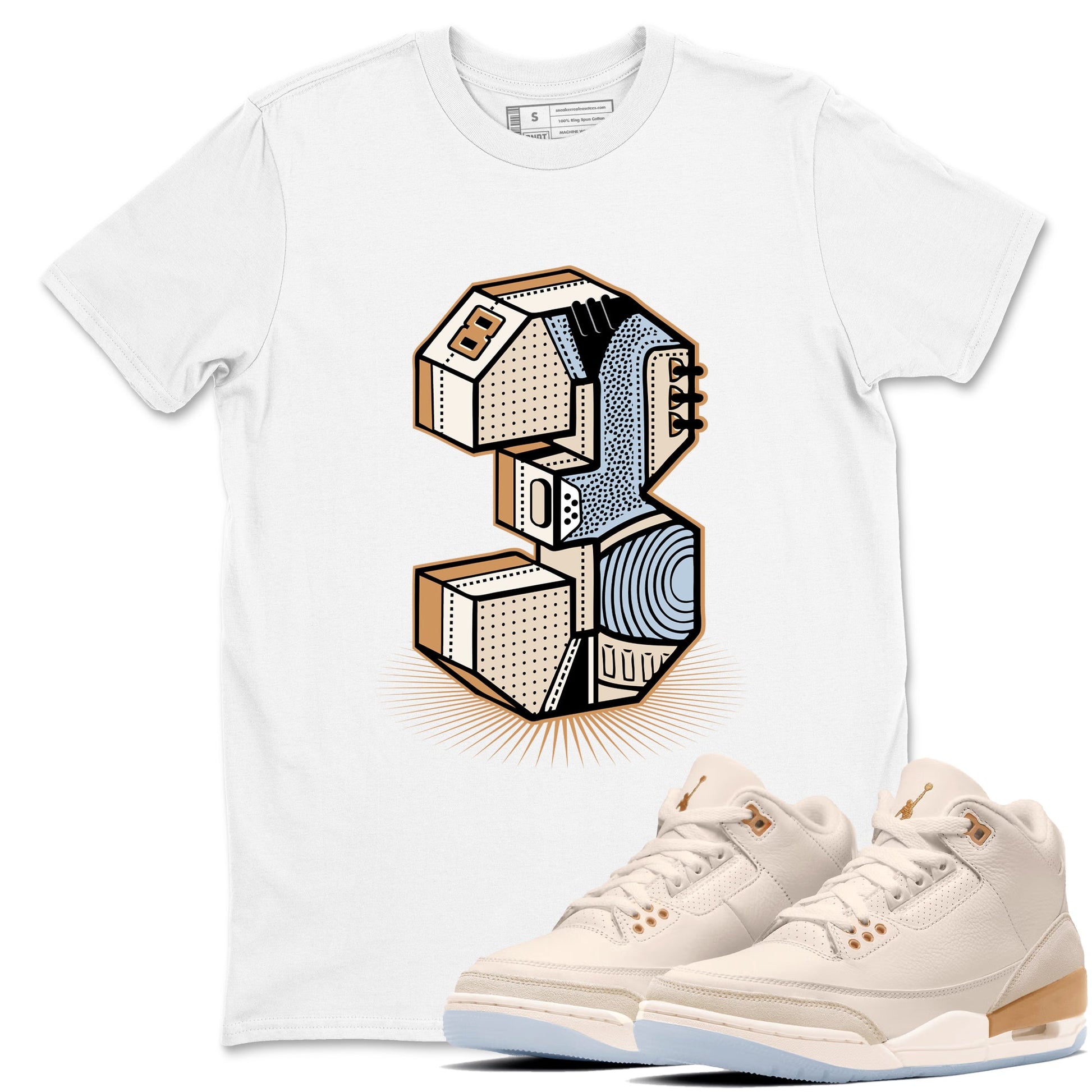 Sneaker match tees – Sneaker Tees To Match Air Jordan 3 Champagne and Oysters Shoes – Number Statue Tee White 1