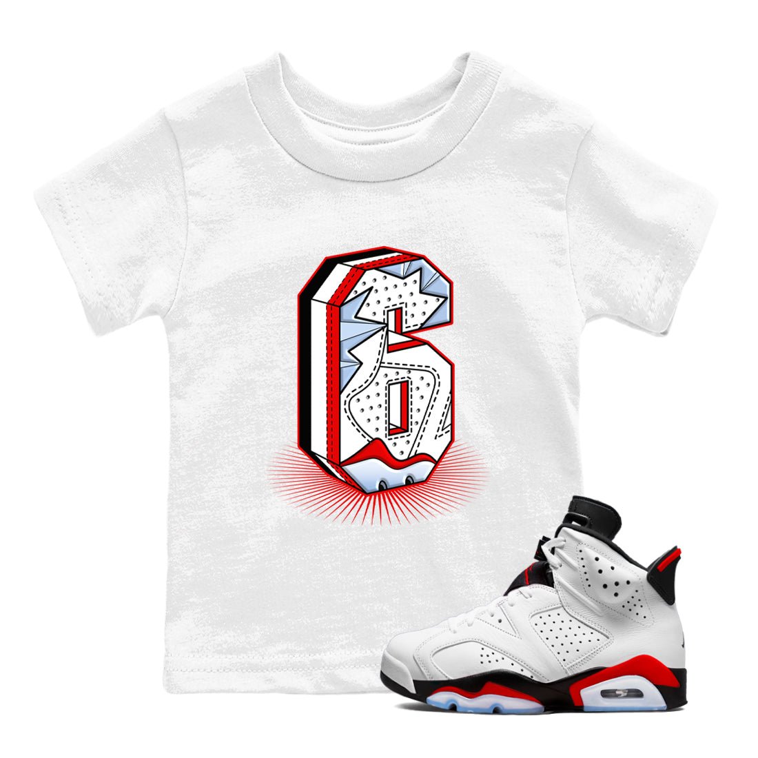6s Fire Red shirts to match jordans Number Statue best t shirts to wear with jordans Air Jordan 6 Fire Red match shoes to clothes SNRT Sneaker Tees Youth Baby White 1 tee