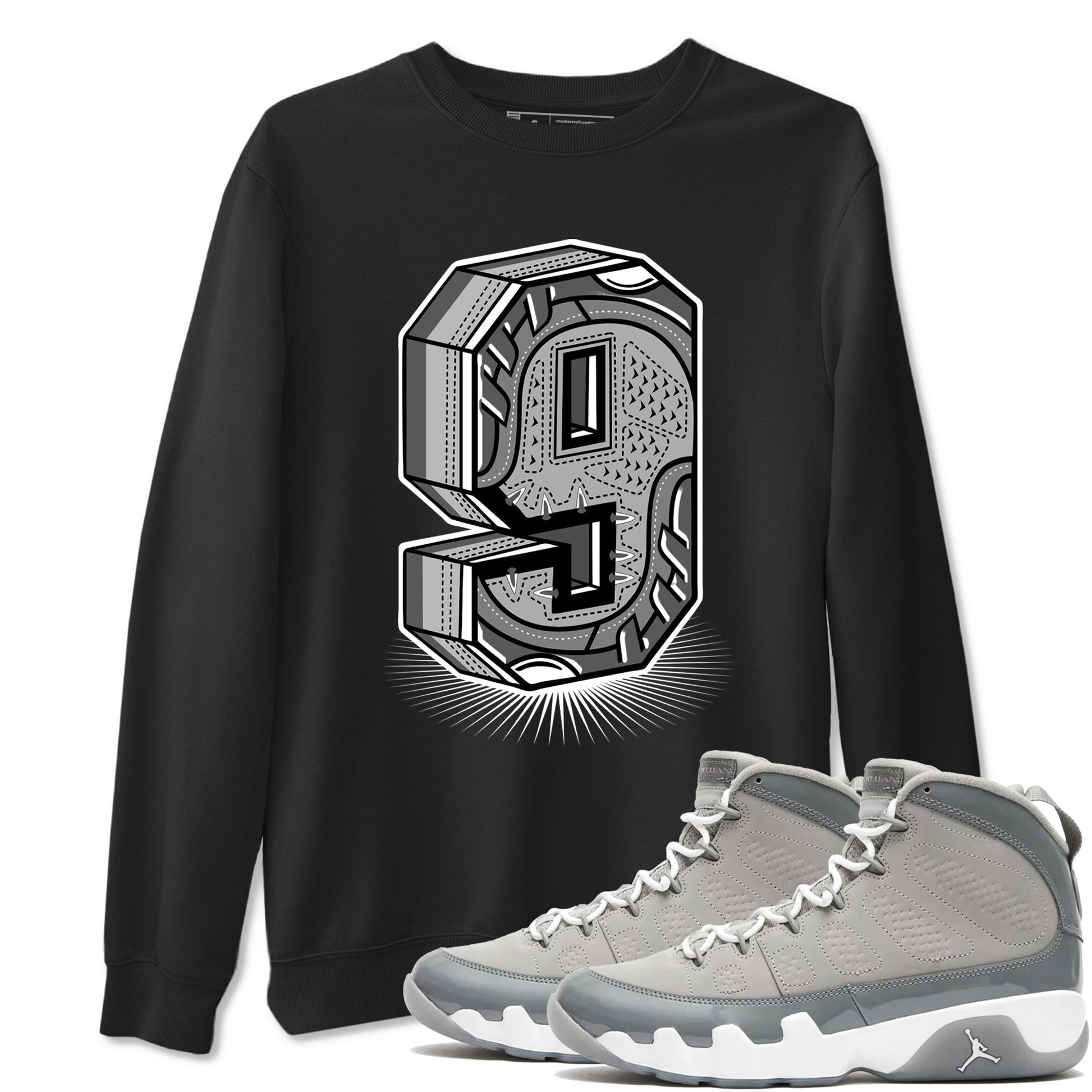 9s Cool Grey best t shirts to wear with jordans Number Statue sneaker match tees Air Jordan 9 Retro Cool Grey match shoes to clothes SNRT Sneaker Tees unisex cotton Black 1 shirts