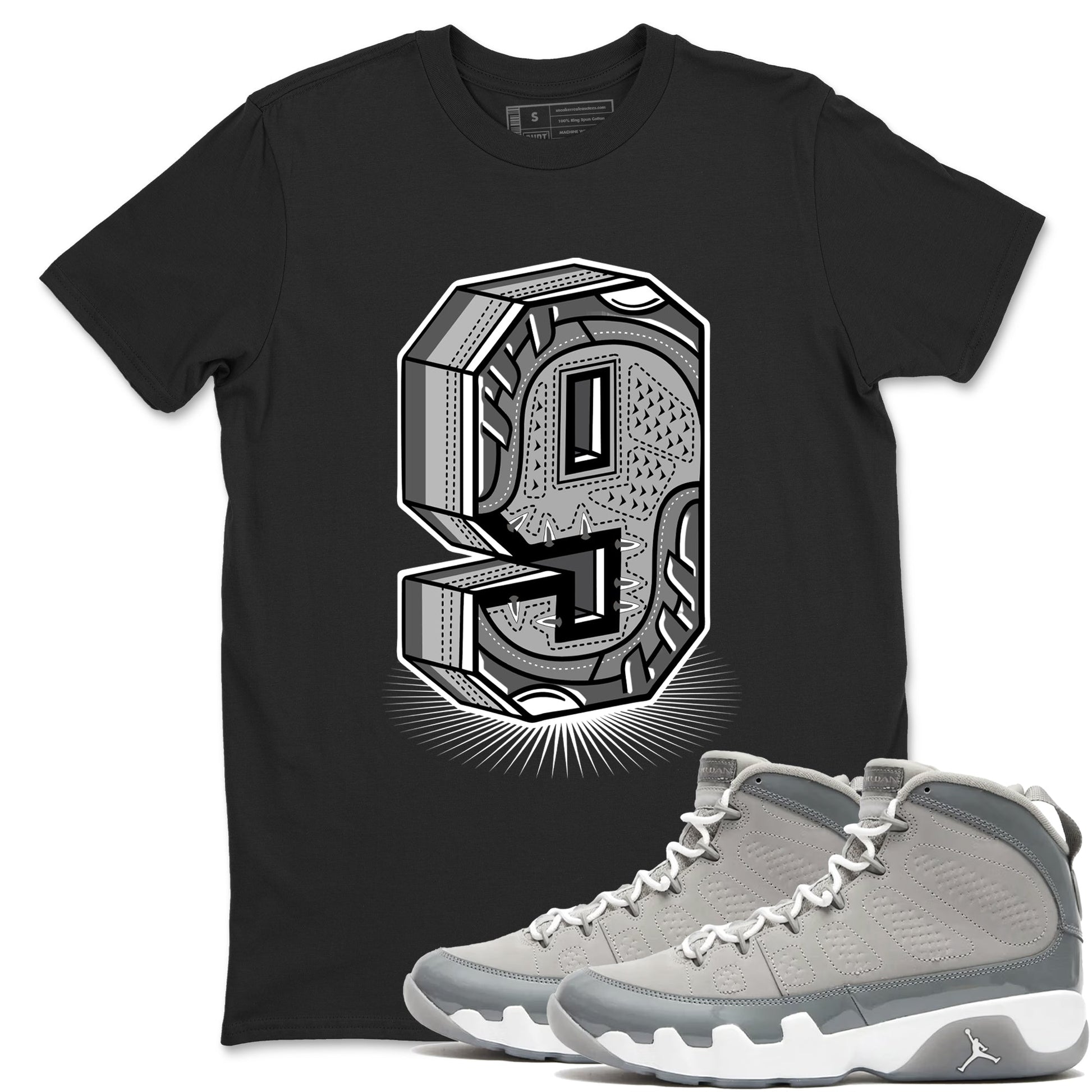 9s Cool Grey best t shirts to wear with jordans Number Statue sneaker match tees Air Jordan 9 Retro Cool Grey match shoes to clothes SNRT Sneaker Tees unisex cotton Black 1 shirts