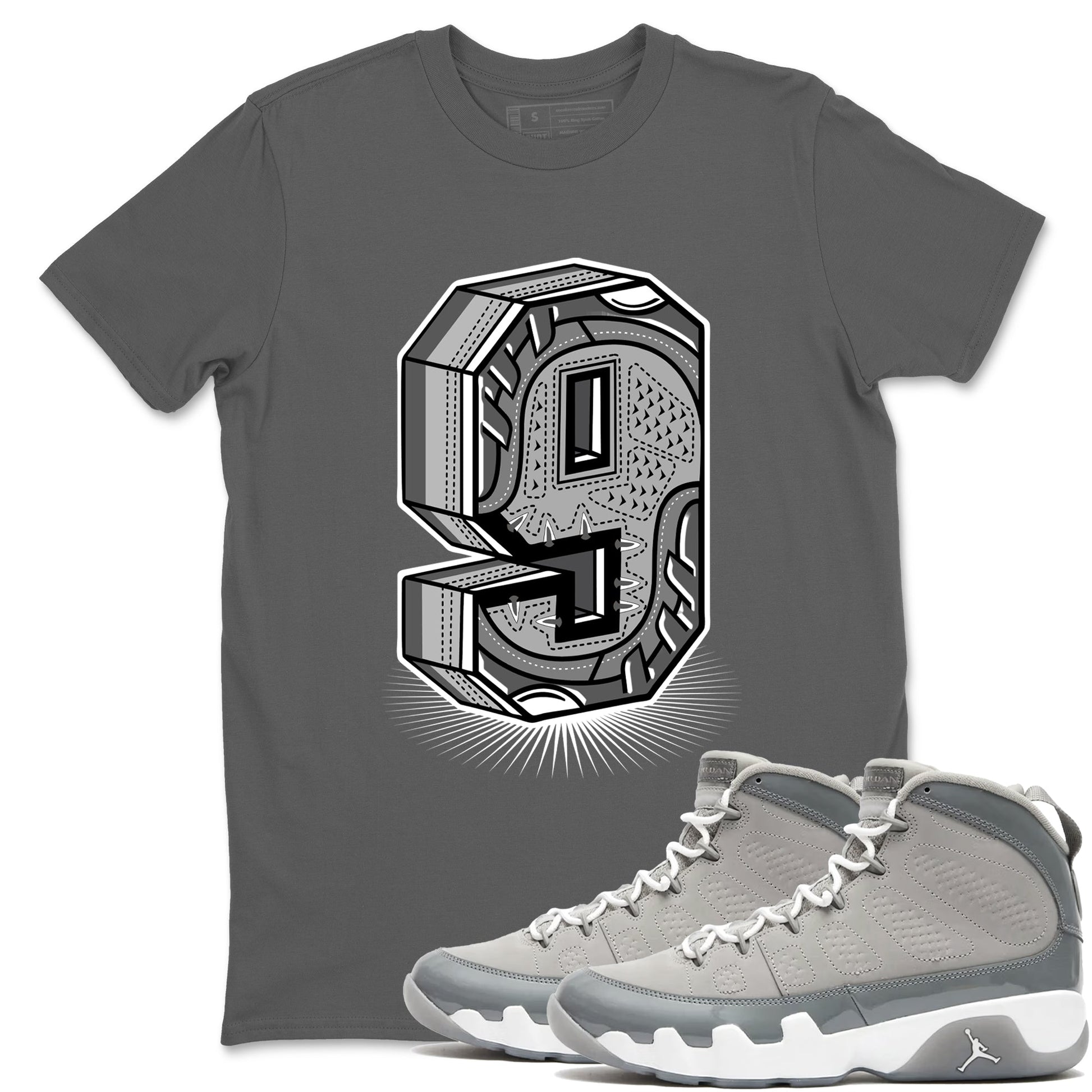 9s Cool Grey best t shirts to wear with jordans Number Statue sneaker match tees Air Jordan 9 Retro Cool Grey match shoes to clothes SNRT Sneaker Tees unisex cotton Cool Grey 1 shirts