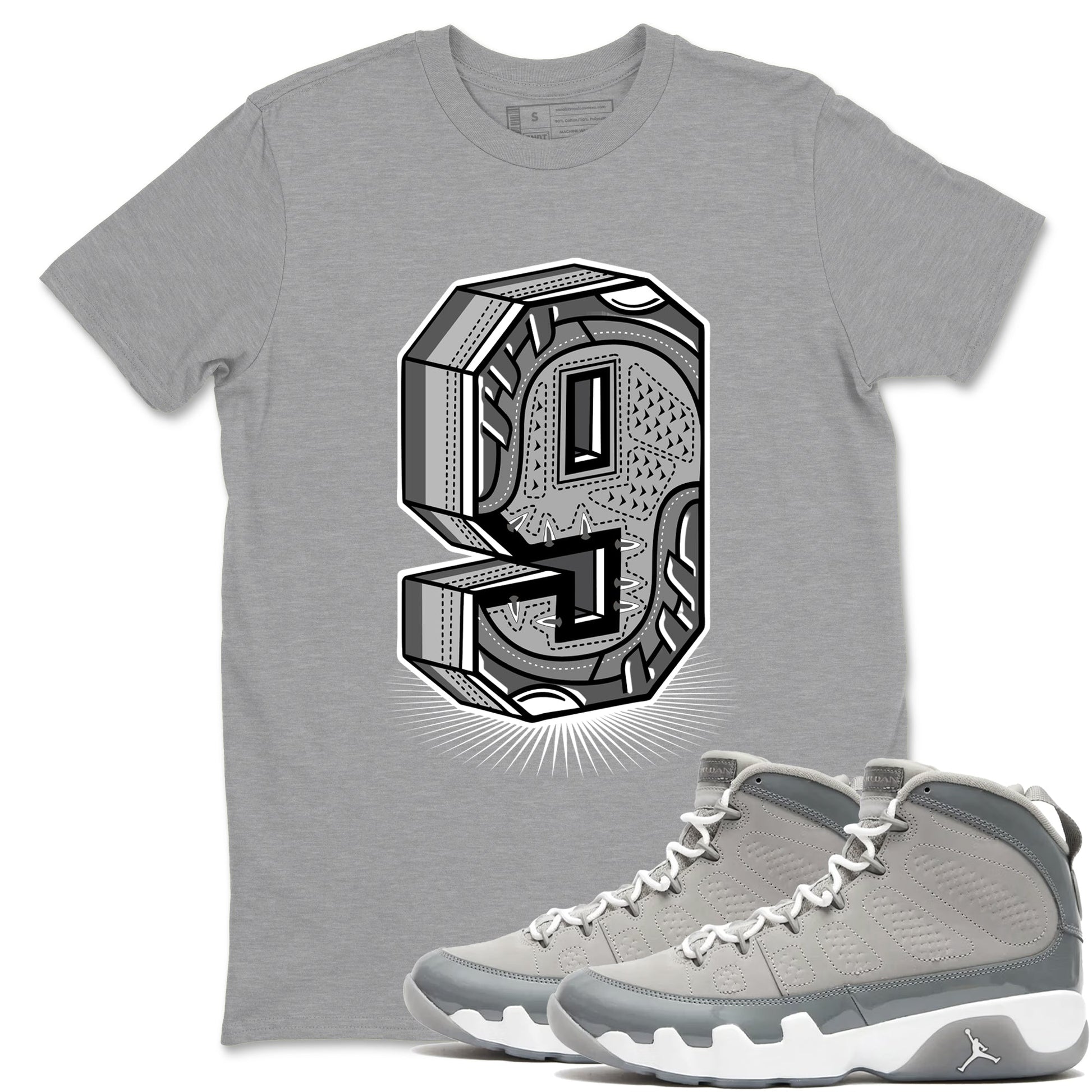 9s Cool Grey best t shirts to wear with jordans Number Statue sneaker match tees Air Jordan 9 Retro Cool Grey match shoes to clothes SNRT Sneaker Tees unisex cotton Heather Grey 1 shirts