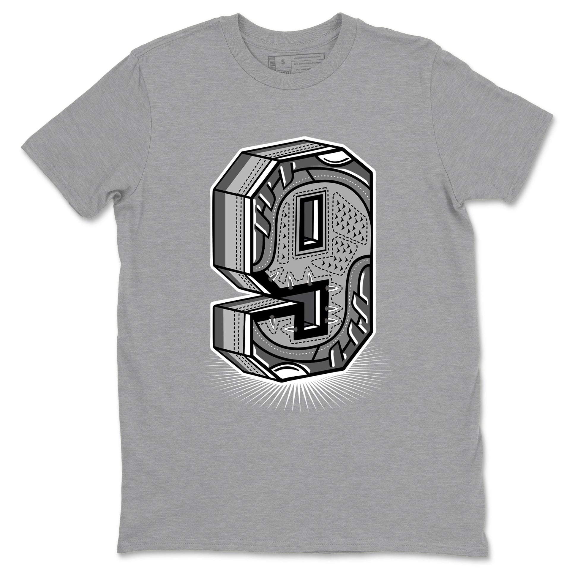 9s Cool Grey best t shirts to wear with jordans Number Statue sneaker match tees Air Jordan 9 Retro Cool Grey match shoes to clothes SNRT Sneaker Tees unisex cotton Heather Grey 2 shirts