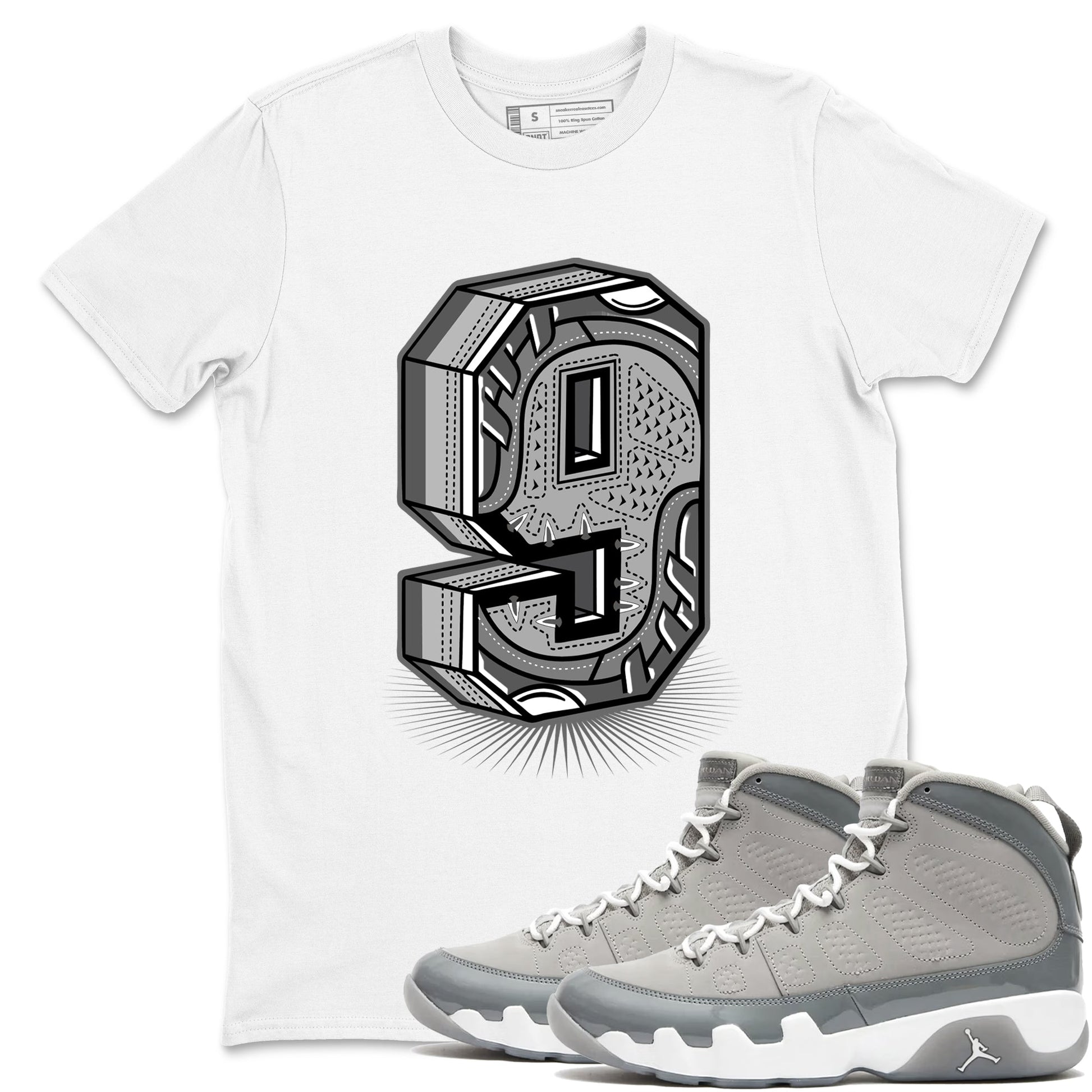 9s Cool Grey best t shirts to wear with jordans Number Statue sneaker match tees Air Jordan 9 Retro Cool Grey match shoes to clothes SNRT Sneaker Tees unisex cotton White 1 shirts