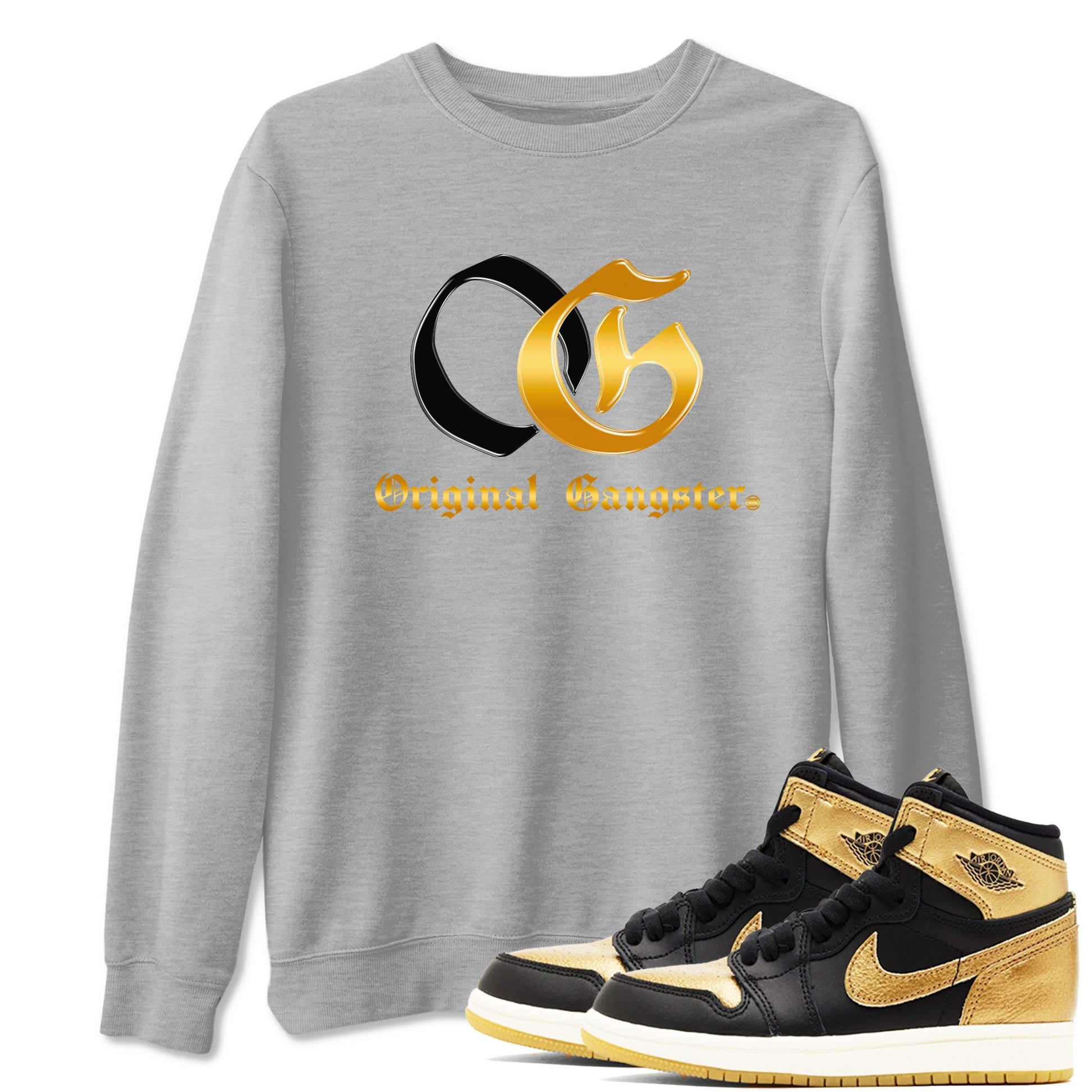 Jordan 1 High OG Black Black Metallic Gold shirts to match jordans OG sneaker match tees Air Jordan 1 Black Black Metallic Gold SNRT Sneaker Release Tees Clothing Sneakerhead ShirtsHeather Grey 1 unisex cotton tee