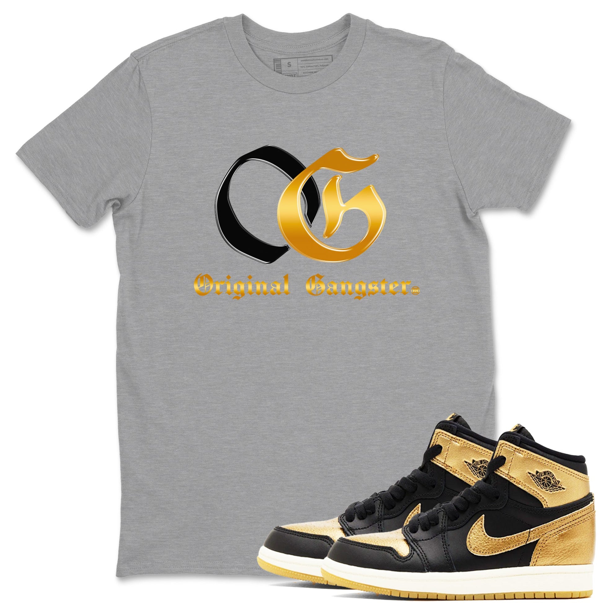 Jordan 1 High OG Black Black Metallic Gold shirts to match jordans OG sneaker match tees Air Jordan 1 Black Black Metallic Gold SNRT Sneaker Release Tees Clothing Sneakerhead ShirtsHeather Grey 1 unisex cotton tee