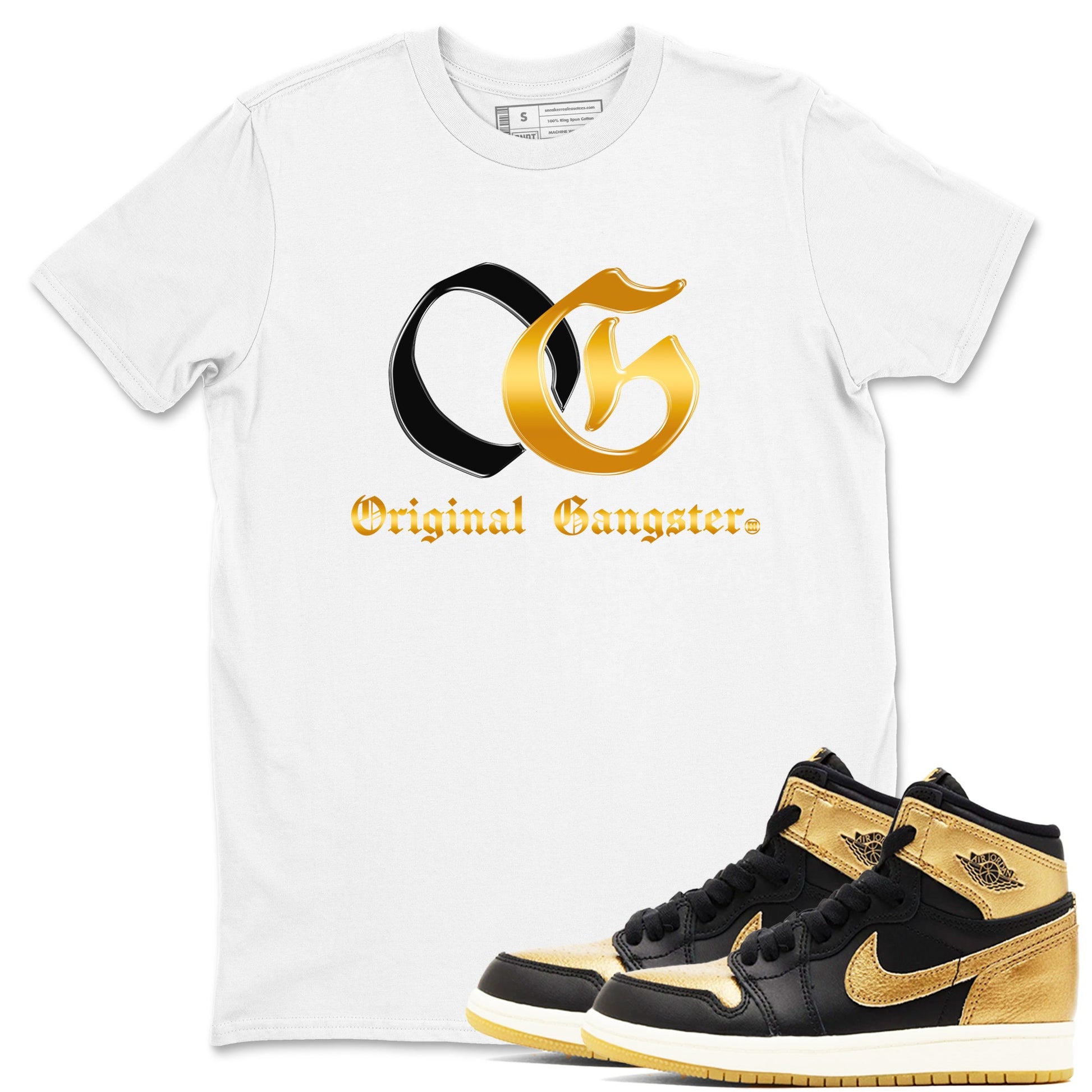 Jordan 1 High OG Black Black Metallic Gold shirts to match jordans OG sneaker match tees Air Jordan 1 Black Black Metallic Gold SNRT Sneaker Release Tees Clothing Sneakerhead ShirtsWhite 1 unisex cotton tee