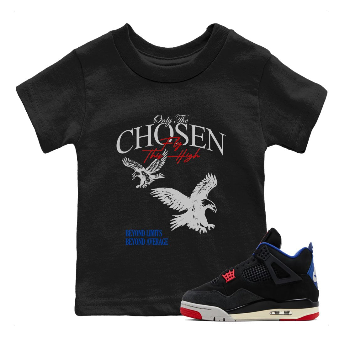 Sneaker match tees – Sneaker Tees To Match Jordan 4 Retro Rare Air Shoes – Only The Chosen Fly This High Kids T-Shirt Black 1