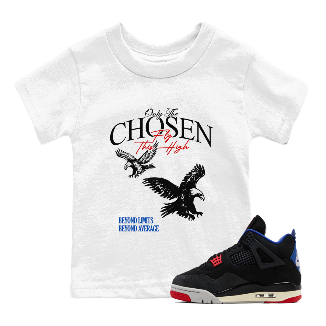 Sneaker match tees – Sneaker Tees To Match Jordan 4 Retro Rare Air Shoes – Only The Chosen Fly This High Kids T-Shirt White 1