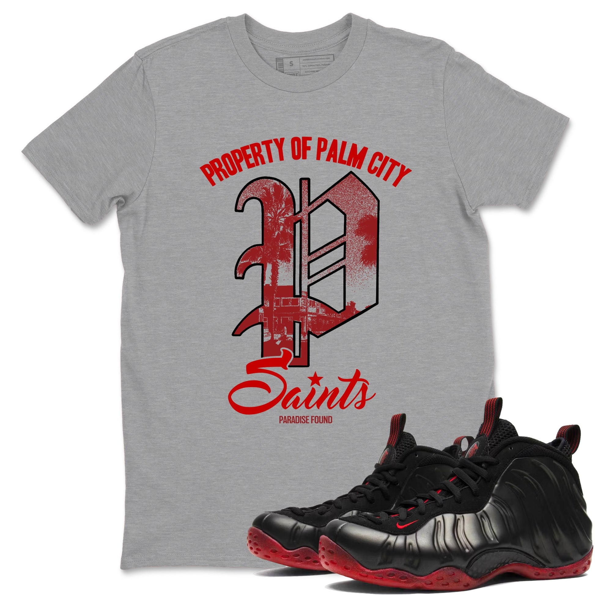 Sneaker match tees – Sneaker Tees To Match Air Foamposite Cough Drop Shoes – Paradise Found Tee Heather Grey 1