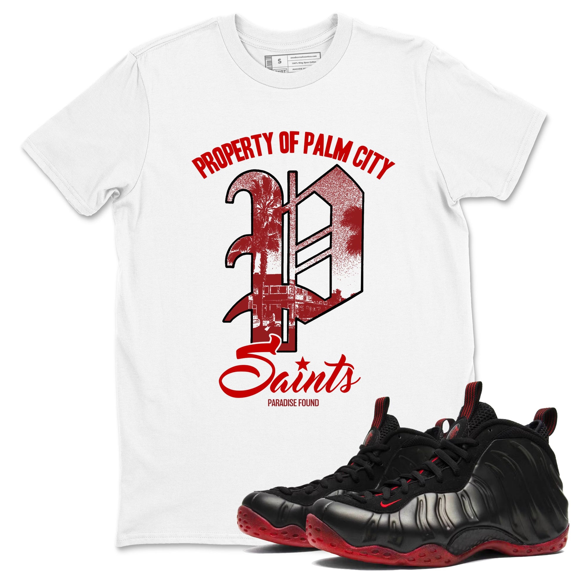 Sneaker match tees – Sneaker Tees To Match Air Foamposite Cough Drop Shoes – Paradise Found Tee White 1