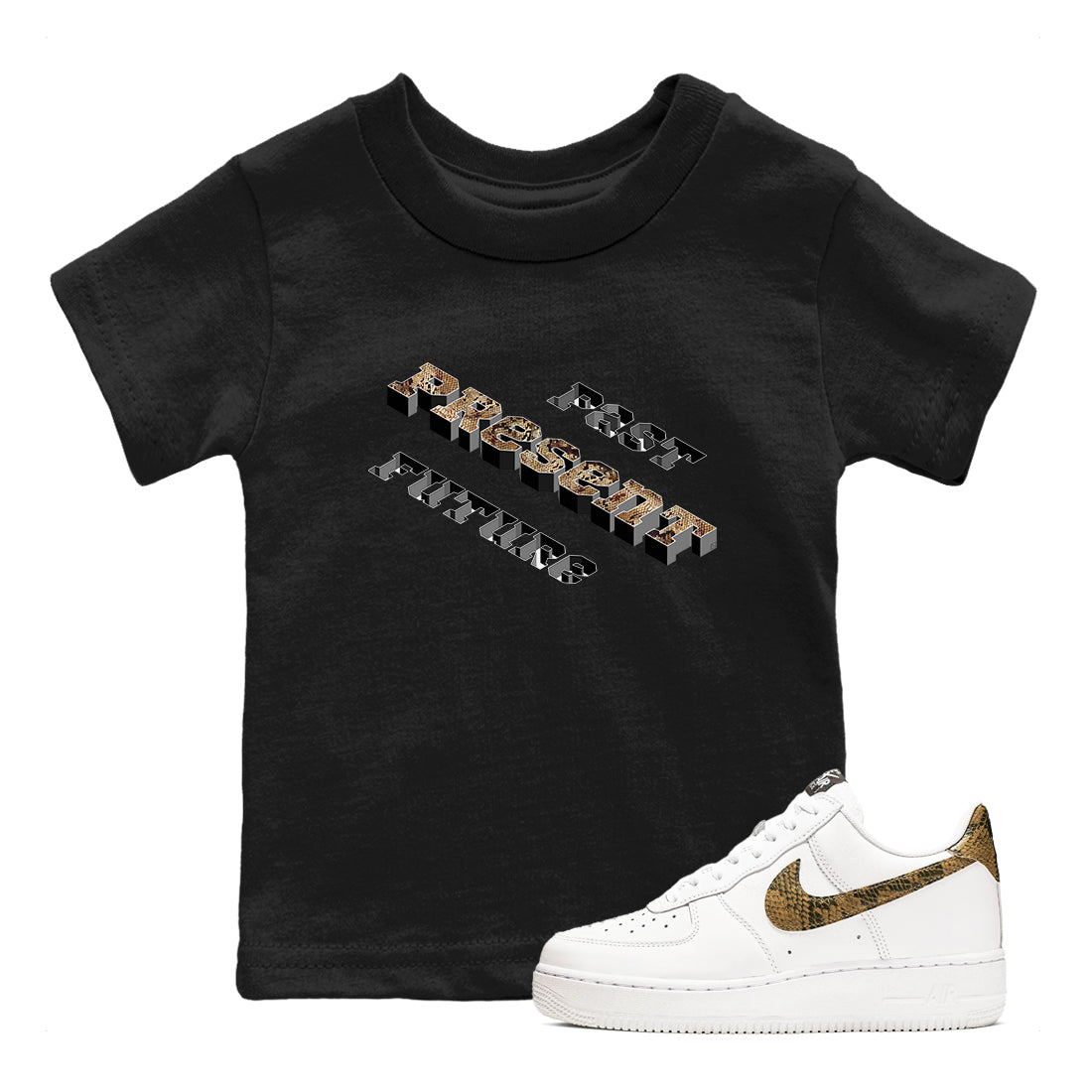 AF1 Ivory Snake shirt to match jordans Past Present Future sneaker tees Air Force 1 Ivory Snake SNRT sneaker release tees baby toddler Black 1 cotton Shirt