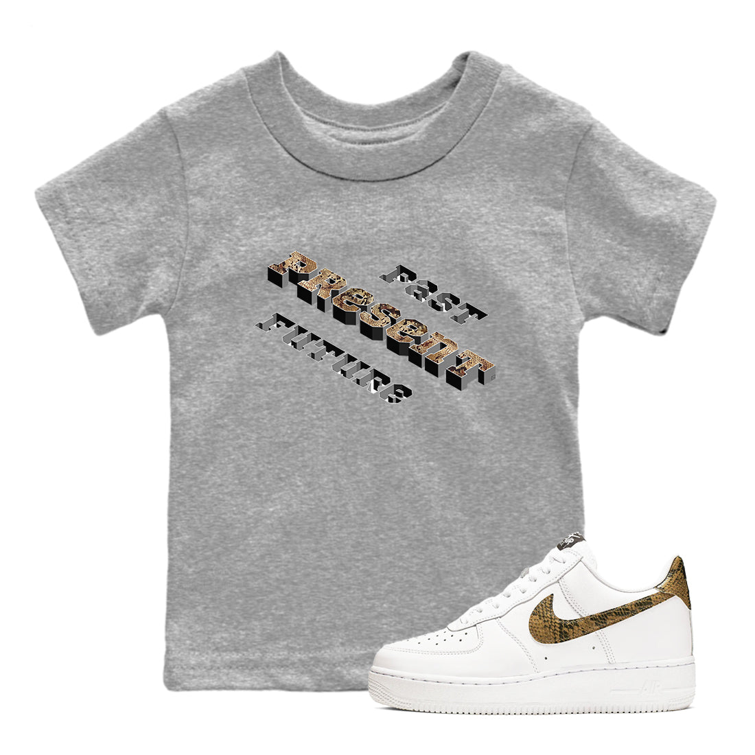 AF1 Ivory Snake shirt to match jordans Past Present Future sneaker tees Air Force 1 Ivory Snake SNRT sneaker release tees baby toddler Heather Grey 1 cotton Shirt