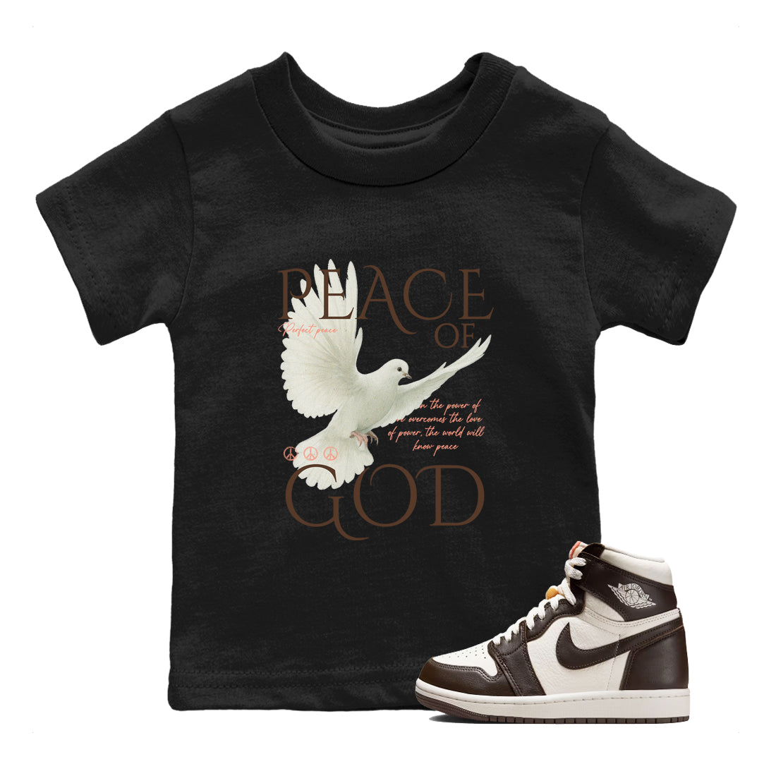 Sneaker match tees – Sneaker Tees To Match Air Jordan 1 Baroque Brown Shoes – Peace of God Kids T-Shirt Black 1