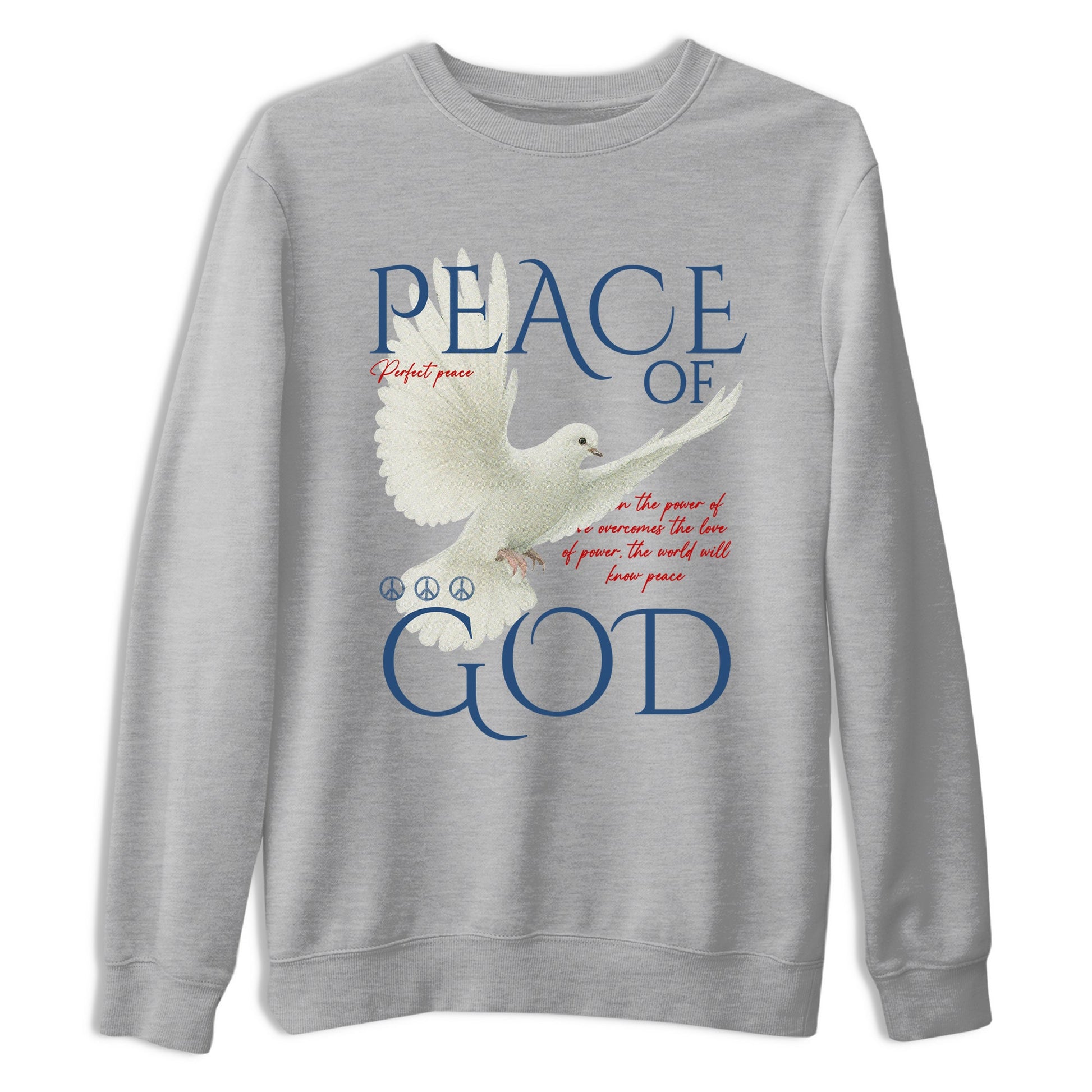 Peace of God sneaker match t-shirt styled to complete your fit with the Air Jordan 12 French Blue sneakers, shown in Heather Grey 2.