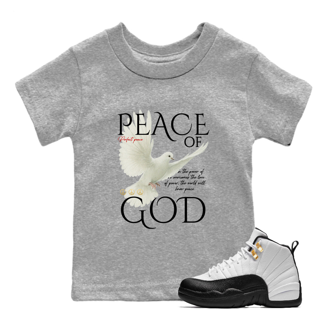 Sneaker match tees – Sneaker Tees To Match Air Jordan 12 Taxi Shoes – Peace of God Kids T-Shirt Heather Grey 1