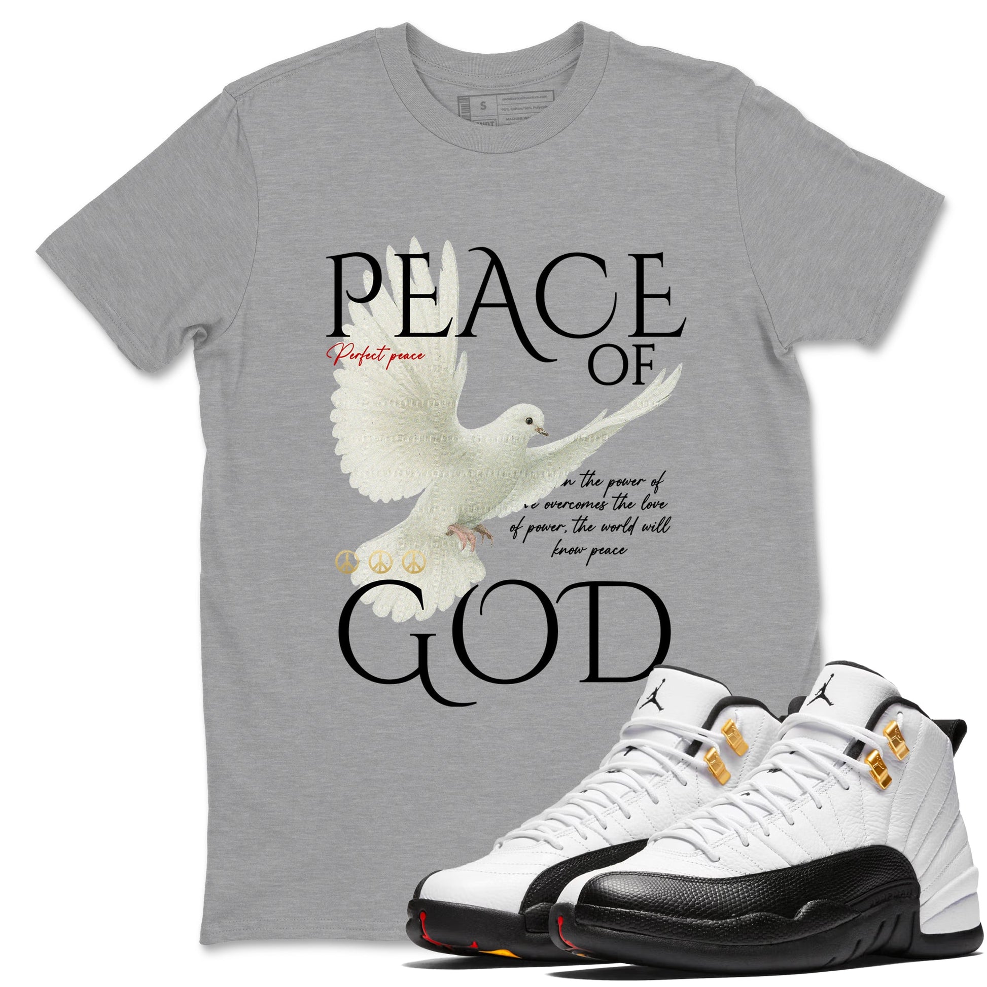 Sneaker match tees – Sneaker Tees To Match Air Jordan 12 Taxi Shoes – Peace of God Tee Heather Grey 1