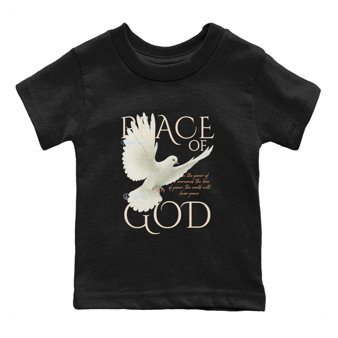 Sneaker match tees – Sneaker Tees To Match Air Jordan 3 Champagne and Oysters Shoes – Peace of God Kids T-Shirt Black 2