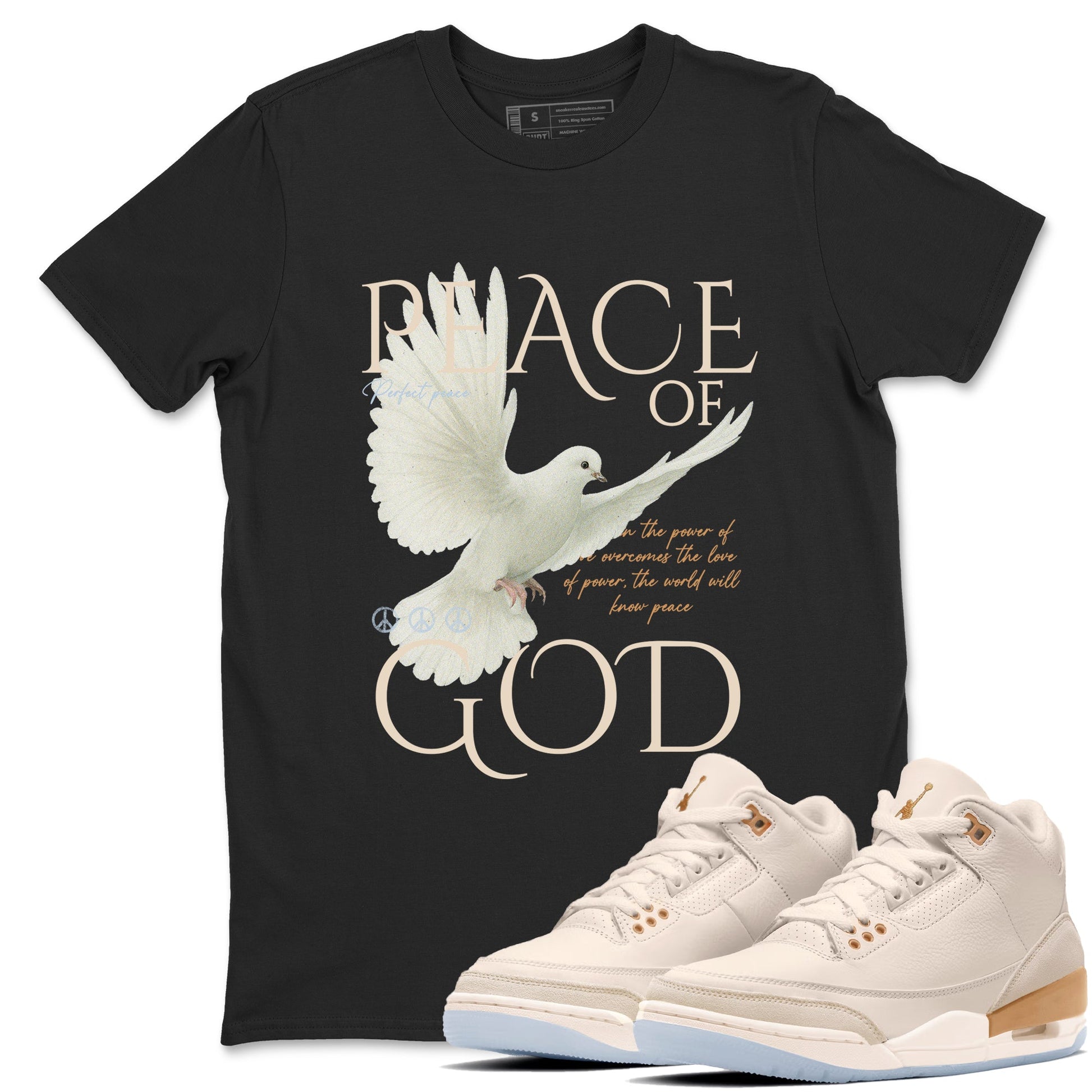 Sneaker match tees – Sneaker Tees To Match Air Jordan 3 Champagne and Oysters Shoes – Peace of God Tee Black 1
