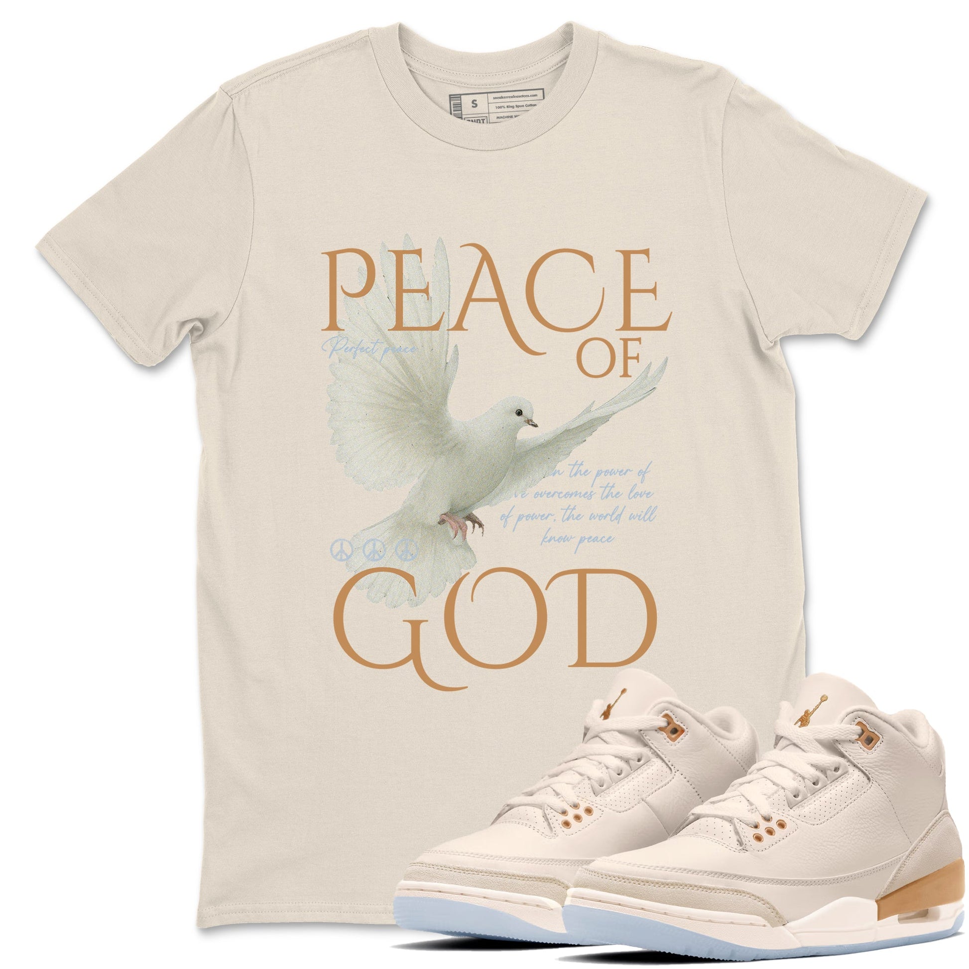 Sneaker match tees – Sneaker Tees To Match Air Jordan 3 Champagne and Oysters Shoes – Peace of God Tee Natural 1