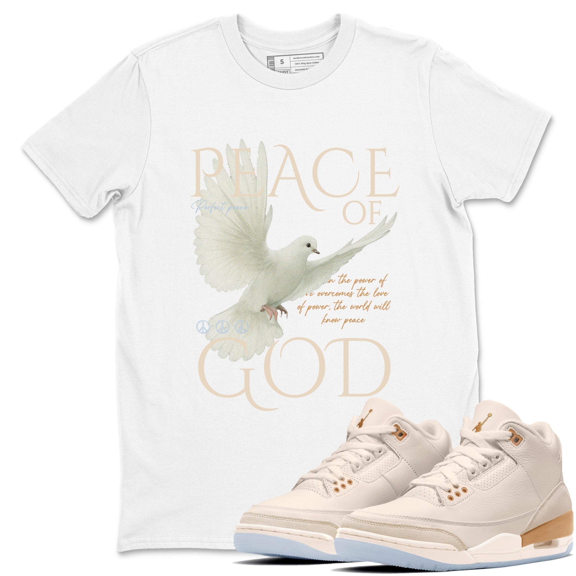Sneaker match tees – Sneaker Tees To Match Air Jordan 3 Champagne and Oysters Shoes – Peace of God Tee White 1