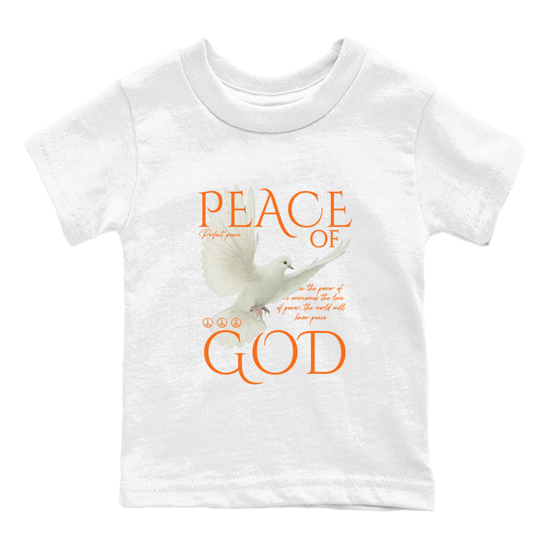Peace of God baby and kids t-shirt crafted for little sneakerheads to shine with the Air Jordan 3 Starfish sneakers, displayed in White 2.