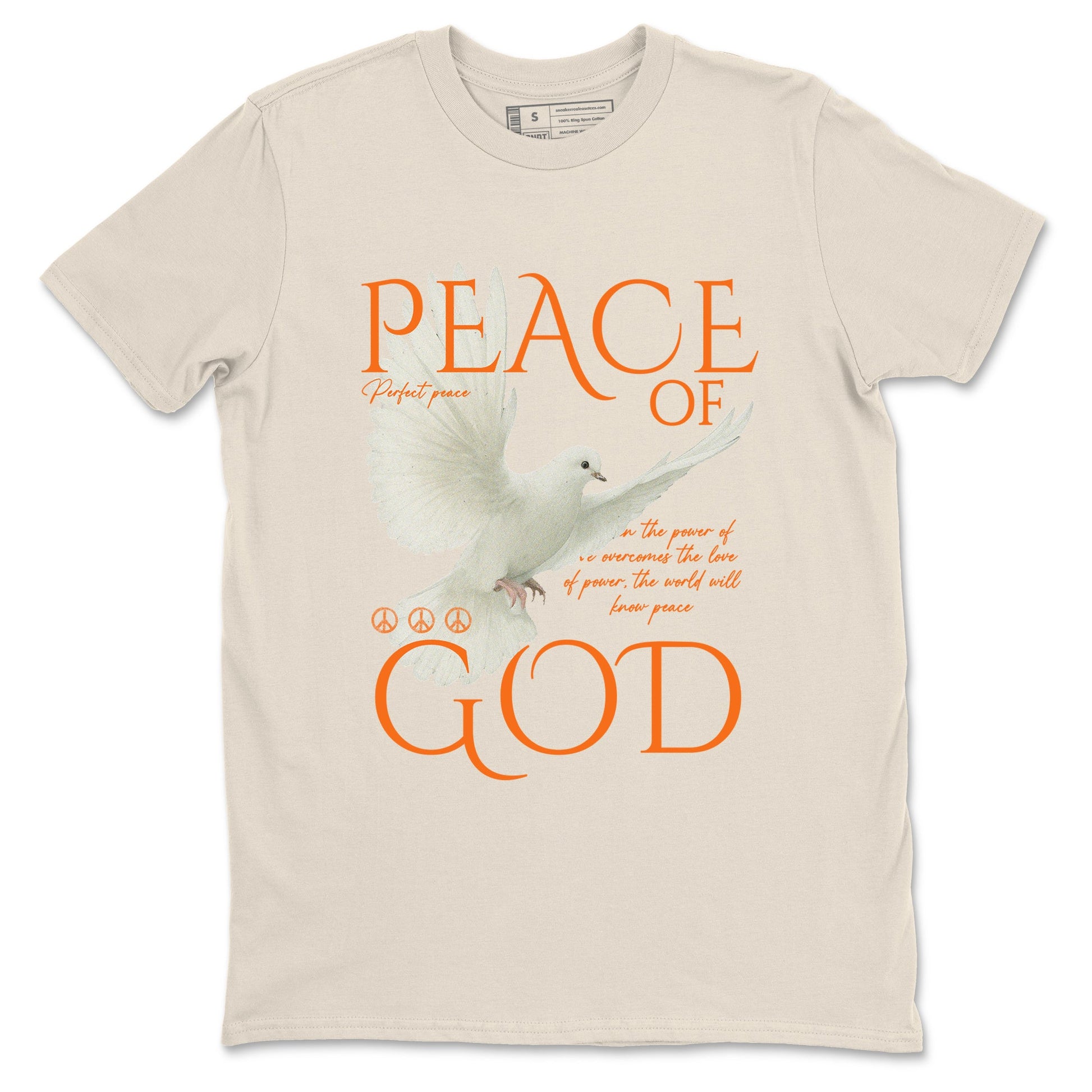 Peace of God sneaker match t-shirt styled to complete your fit with the Air Jordan 3 Starfish sneakers, shown in Natural 2.