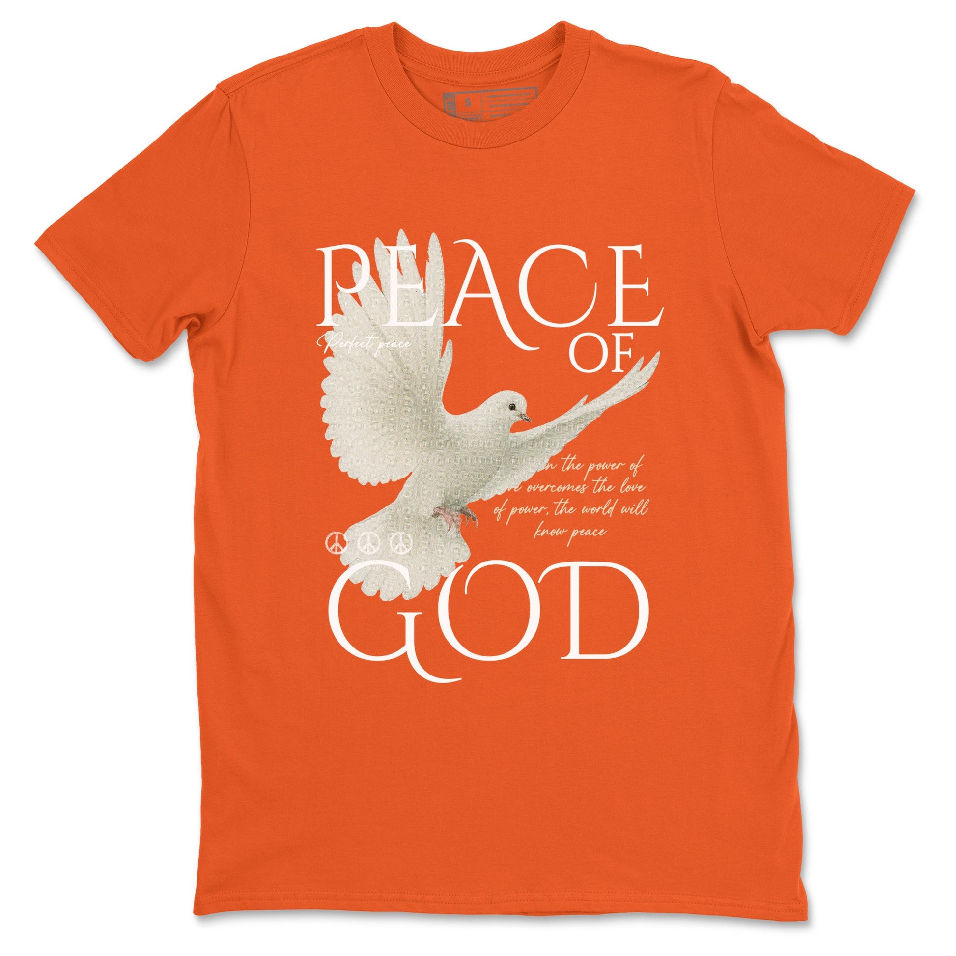 Peace of God sneaker match t-shirt styled to complete your fit with the Air Jordan 3 Starfish sneakers, shown in Orange 2.