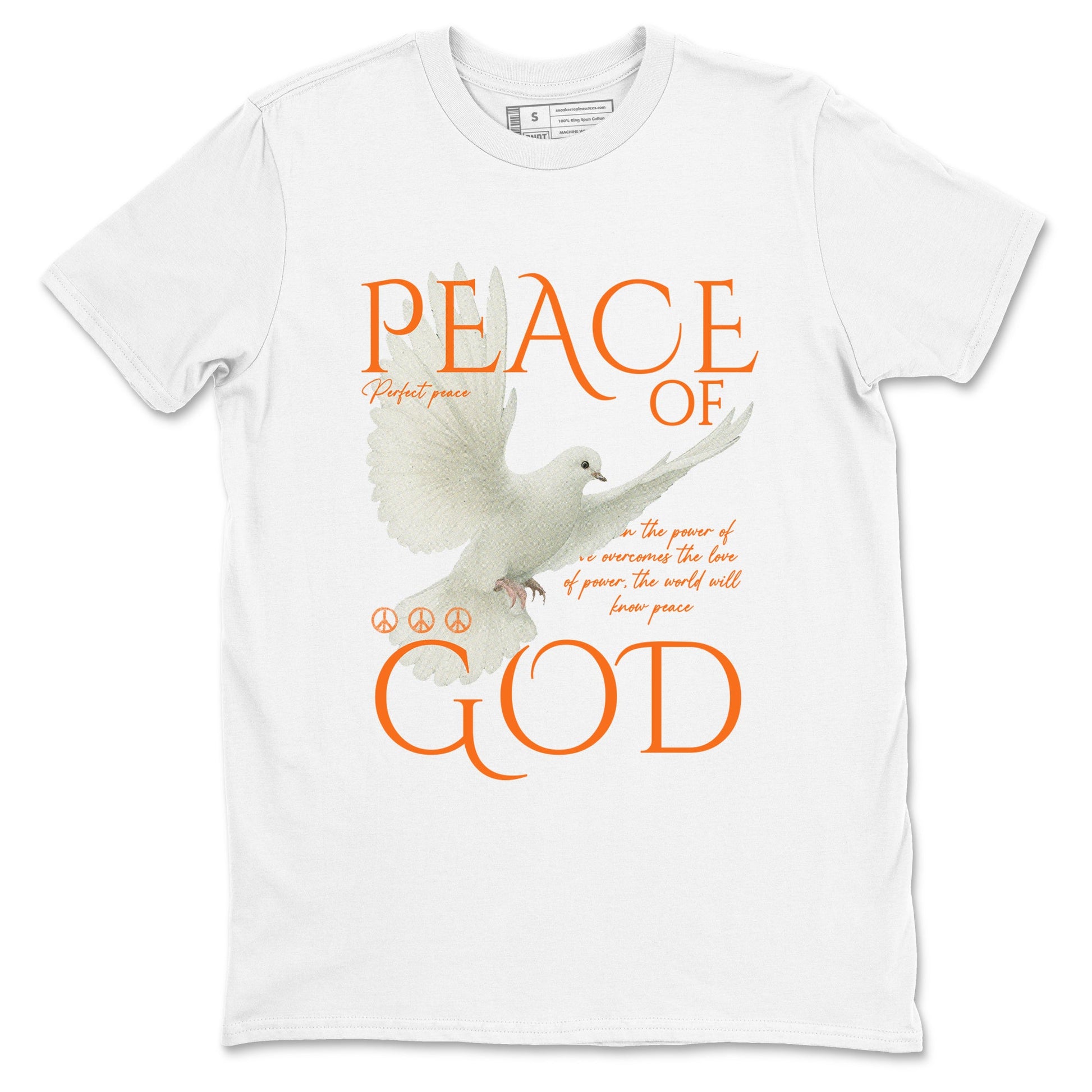 Peace of God sneaker match t-shirt styled to complete your fit with the Air Jordan 3 Starfish sneakers, shown in White 2.