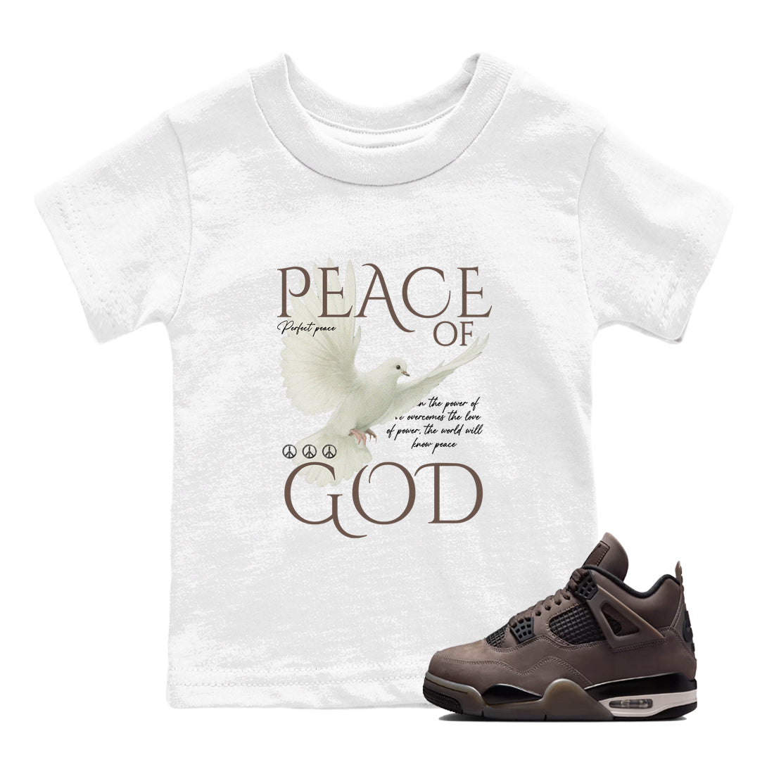 Sneaker match tees – Sneaker Tees To Match Air Jordan 4 Cave Stone Shoes – Peace of God Kids T-Shirt White 1