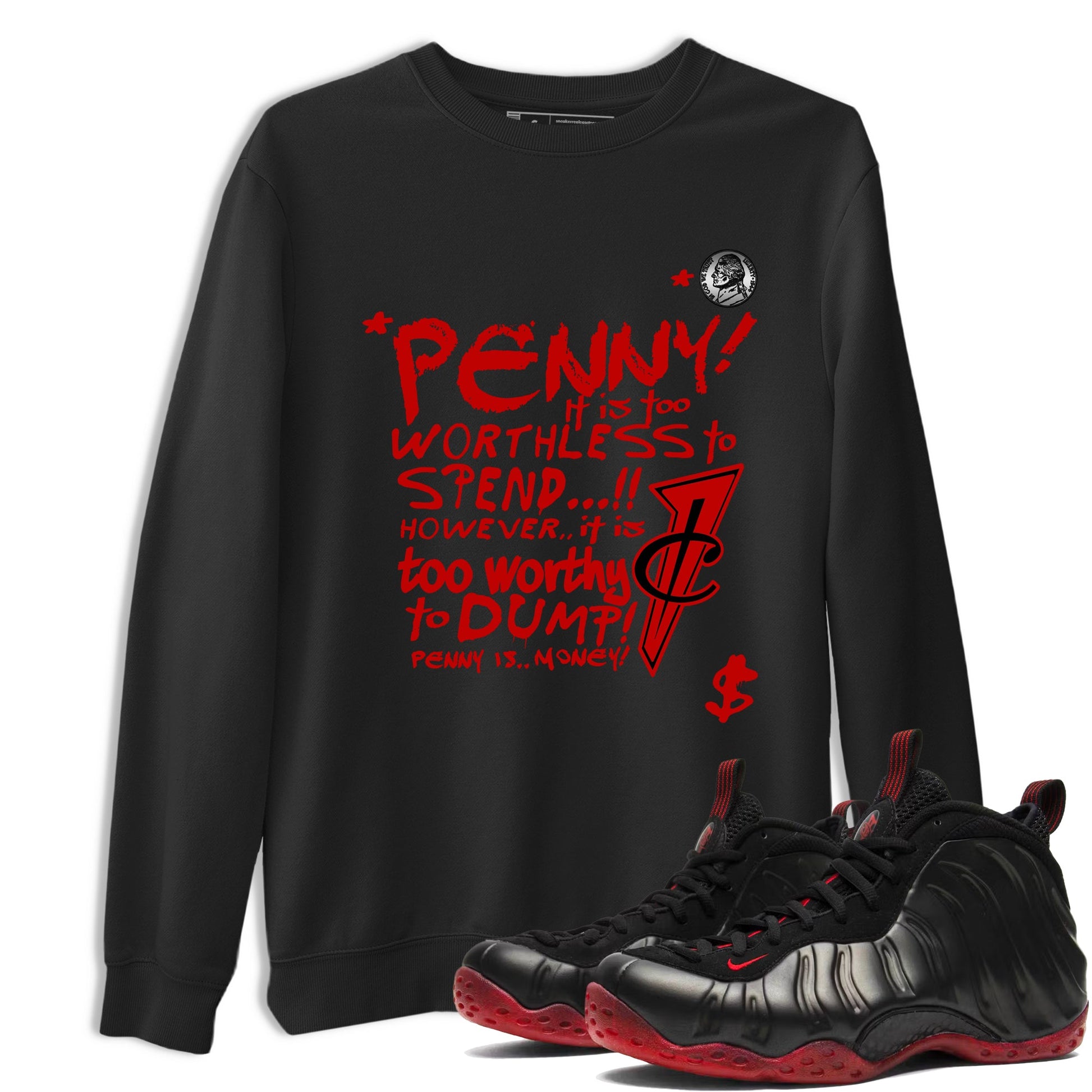 Penny Is sneaker match t-shirt styled to complete your fit with the Air Foamposite Cough Drop sneakers, shown in Black 1.