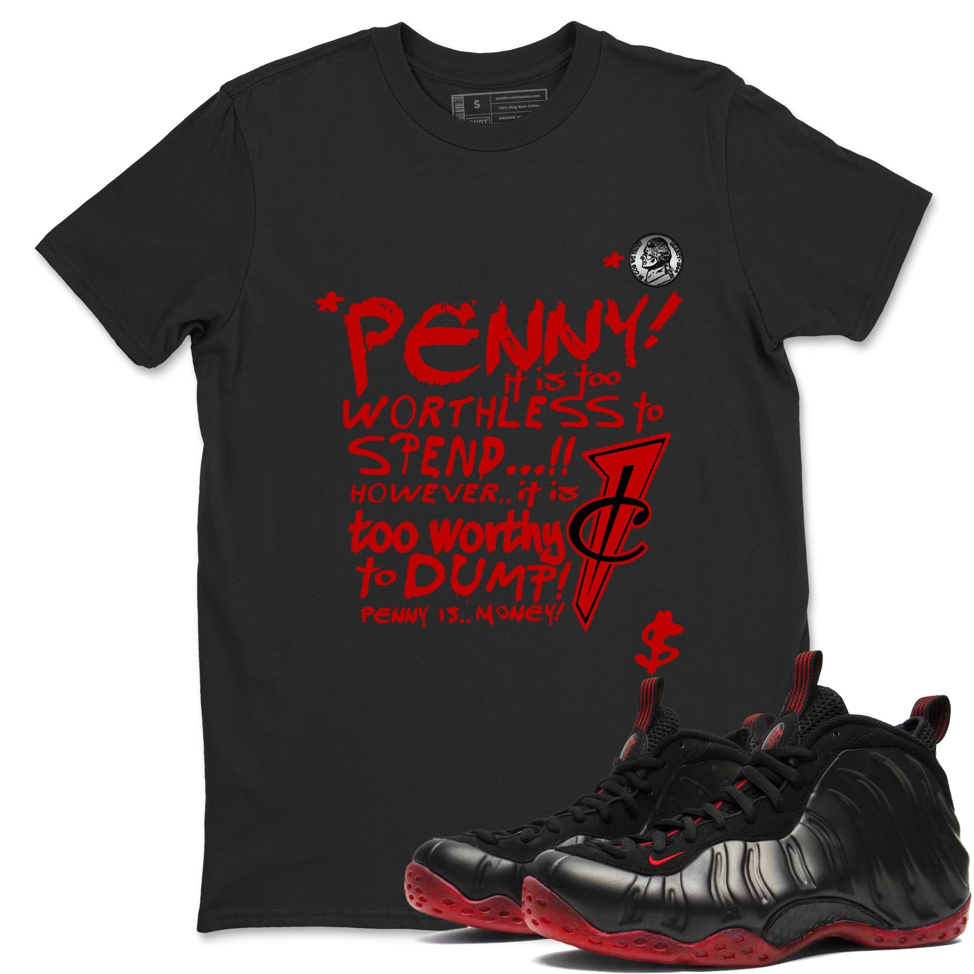 Penny Is sneaker match t-shirt styled to complete your fit with the Air Foamposite Cough Drop sneakers, shown in Black 1.