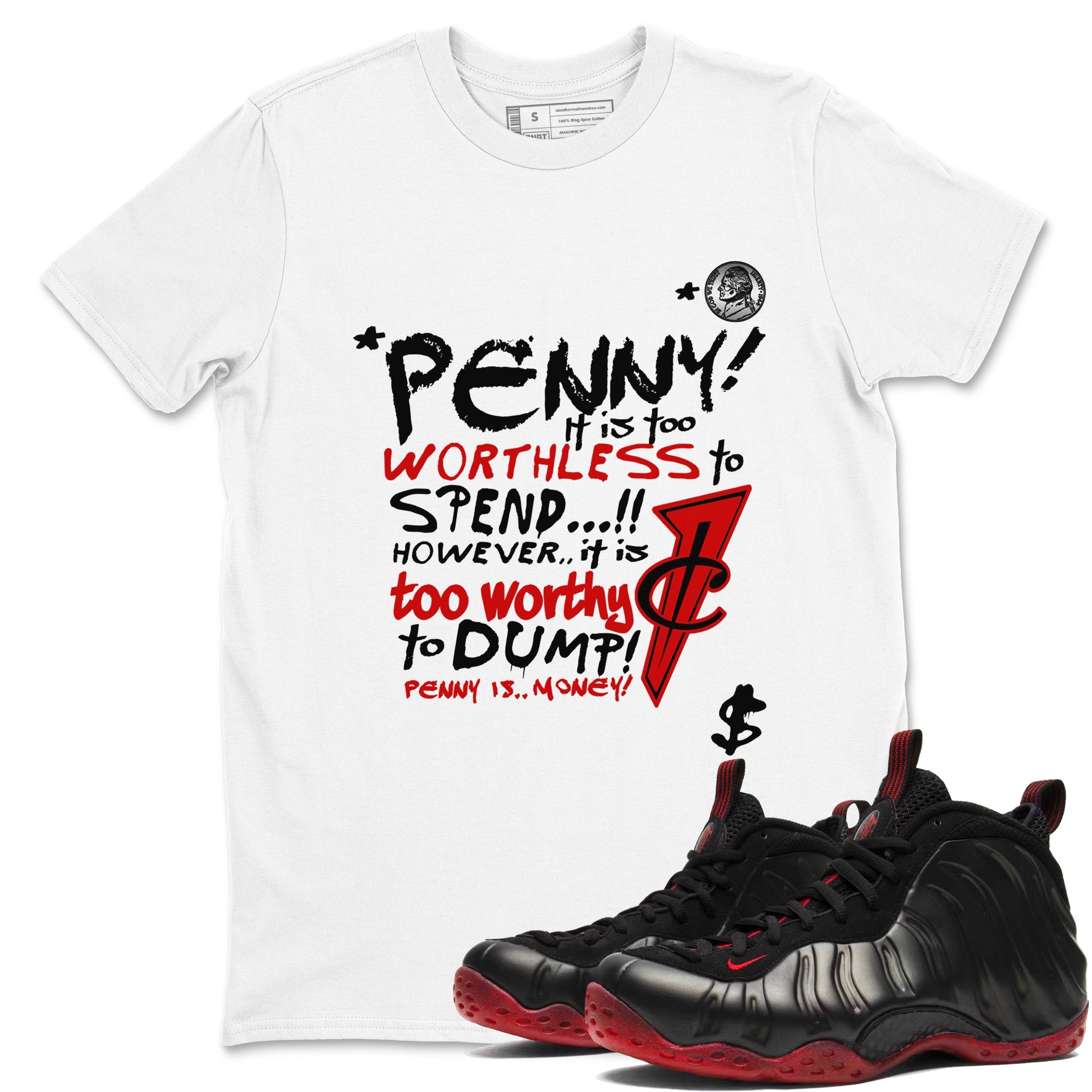 Penny Is sneaker match t-shirt styled to complete your fit with the Air Foamposite Cough Drop sneakers, shown in White 1.