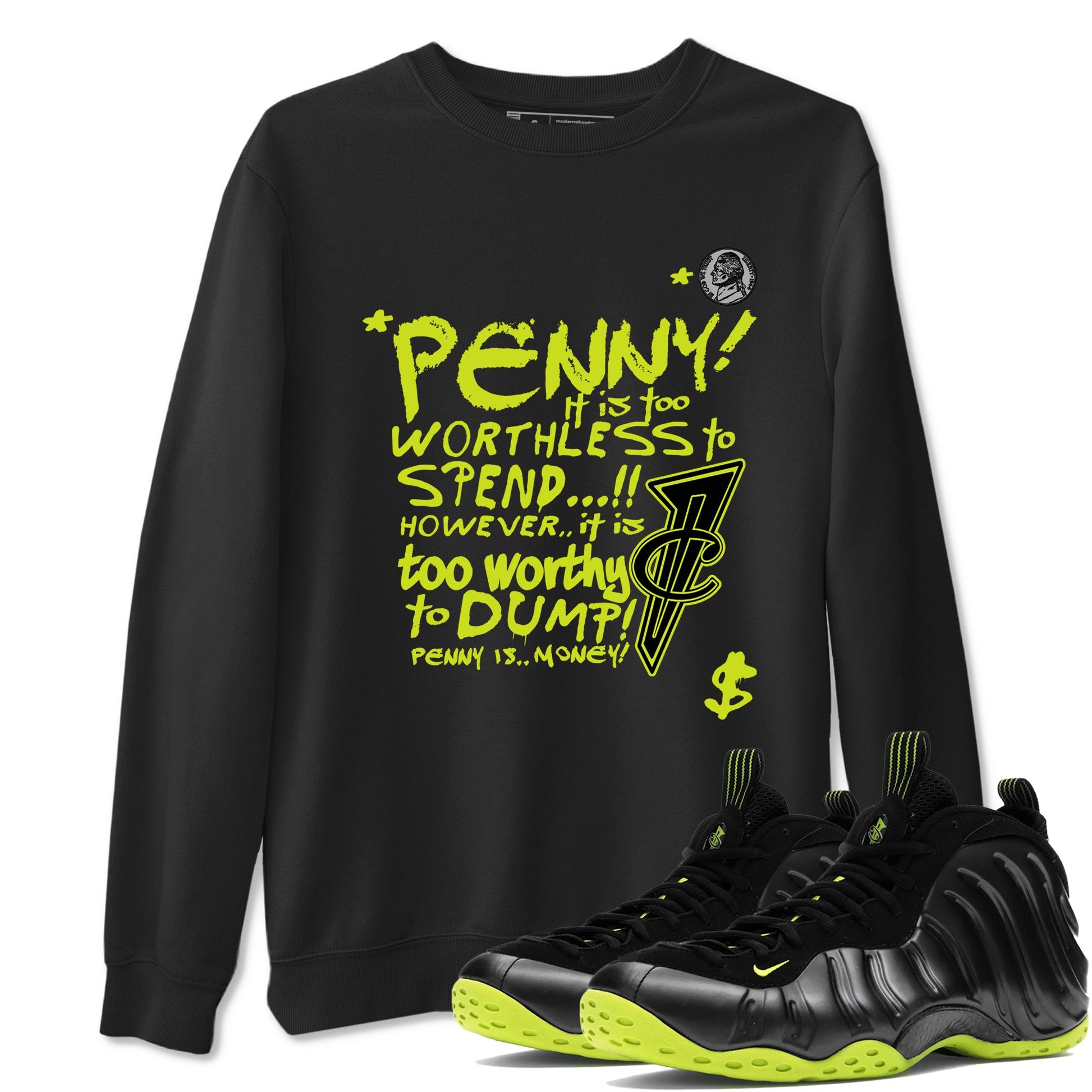 Foams One Black Volt shirts to match jordans Penny Is sneaker match tees Air Foamposite One Black and Volt match shoes to clothes SNRT Sneaker Tees unisex cotton Black 1 shirts