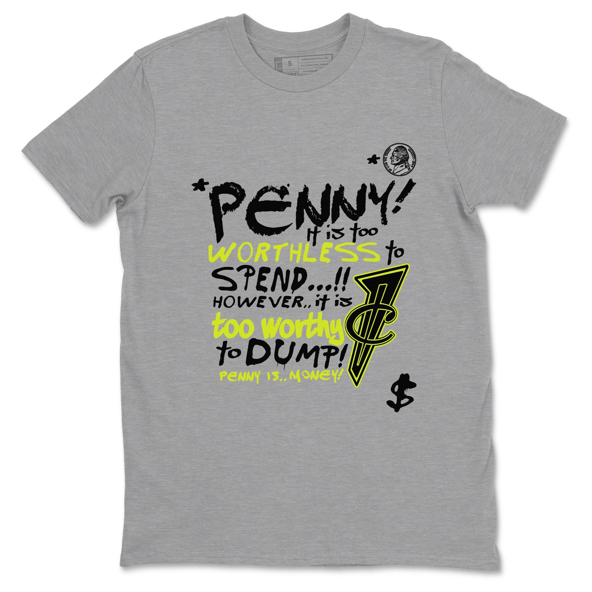 Foams One Black Volt shirts to match jordans Penny Is sneaker match tees Air Foamposite One Black and Volt match shoes to clothes SNRT Sneaker Tees unisex cotton Heather Grey 2 shirts