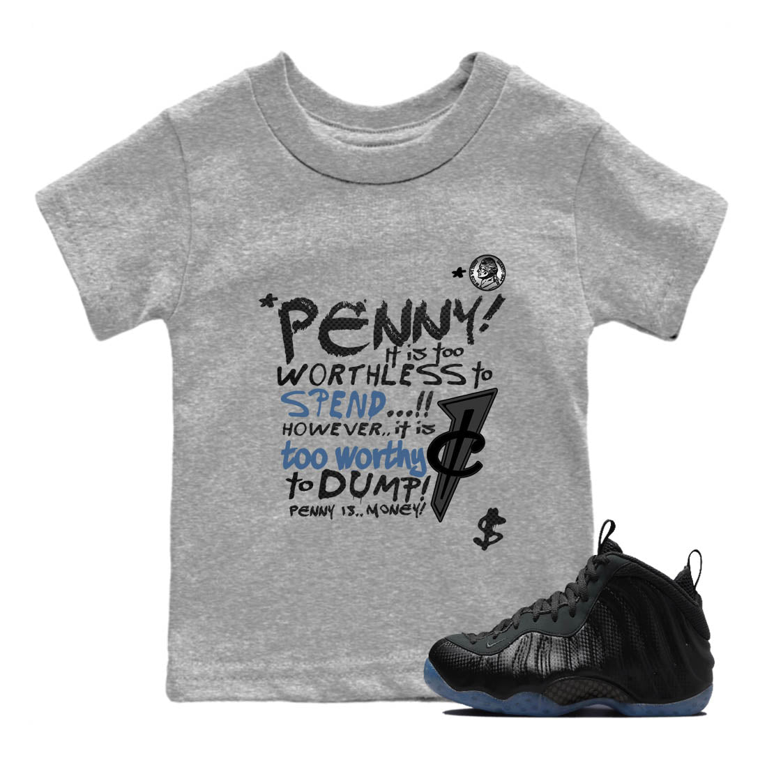 Sneaker Threads – Sneaker Tees To Match Air Foamposite One Carbon Fiber – Penny Is Youth Graphic Tee Heather Grey 1. Perfect for Jordan releases 2025 colorways.