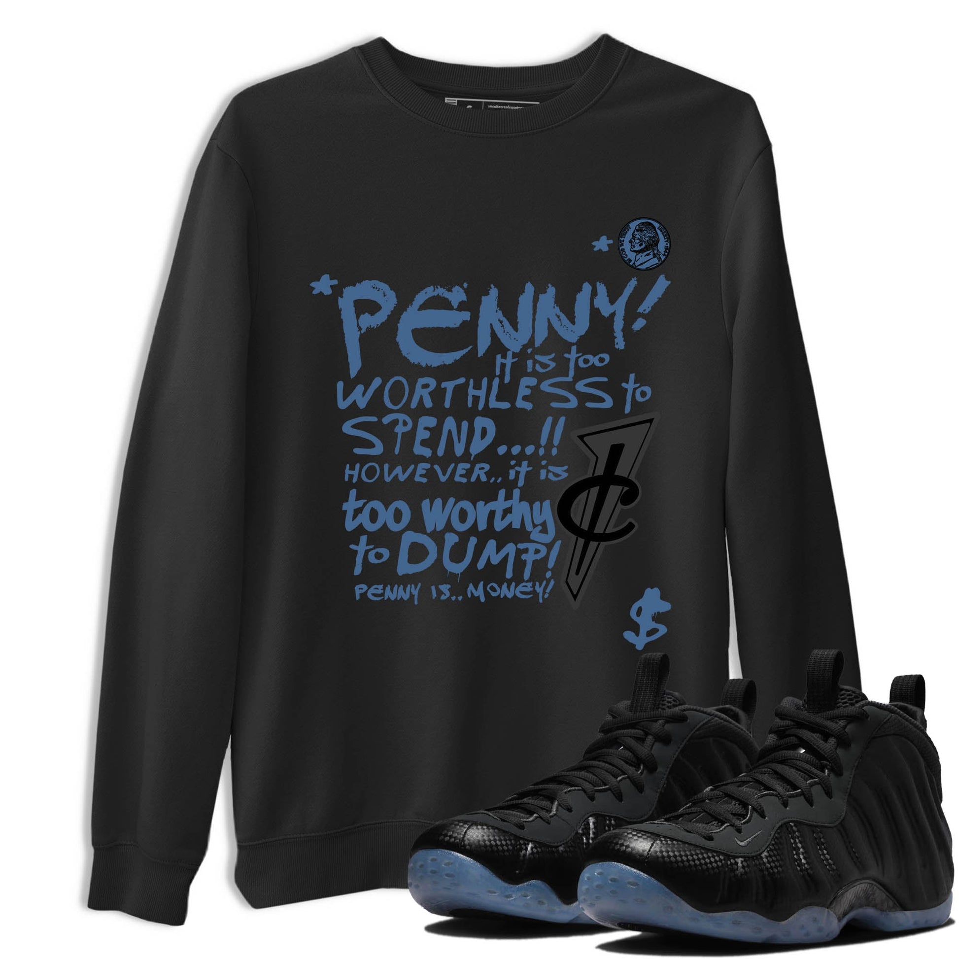 Sneaker Threads – Sneaker Tees To Match Air Foamposite One Carbon Fiber – Penny Is Graphic Tee Black 1. Perfect for Jordan releases 2025 colorways.