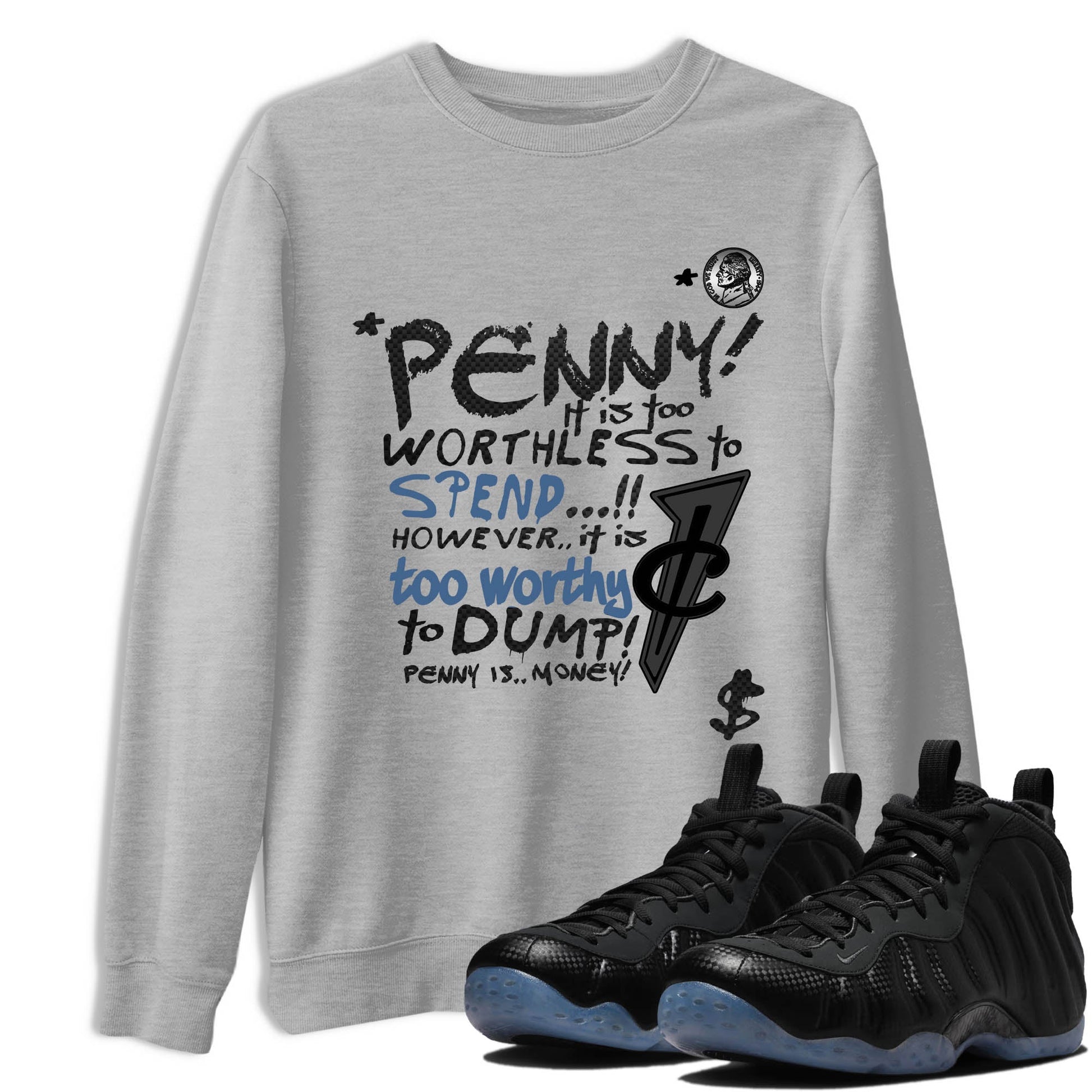 Sneaker Threads – Sneaker Tees To Match Air Foamposite One Carbon Fiber – Penny Is Graphic Tee Heather Grey 1. Perfect for Jordan releases 2025 colorways.