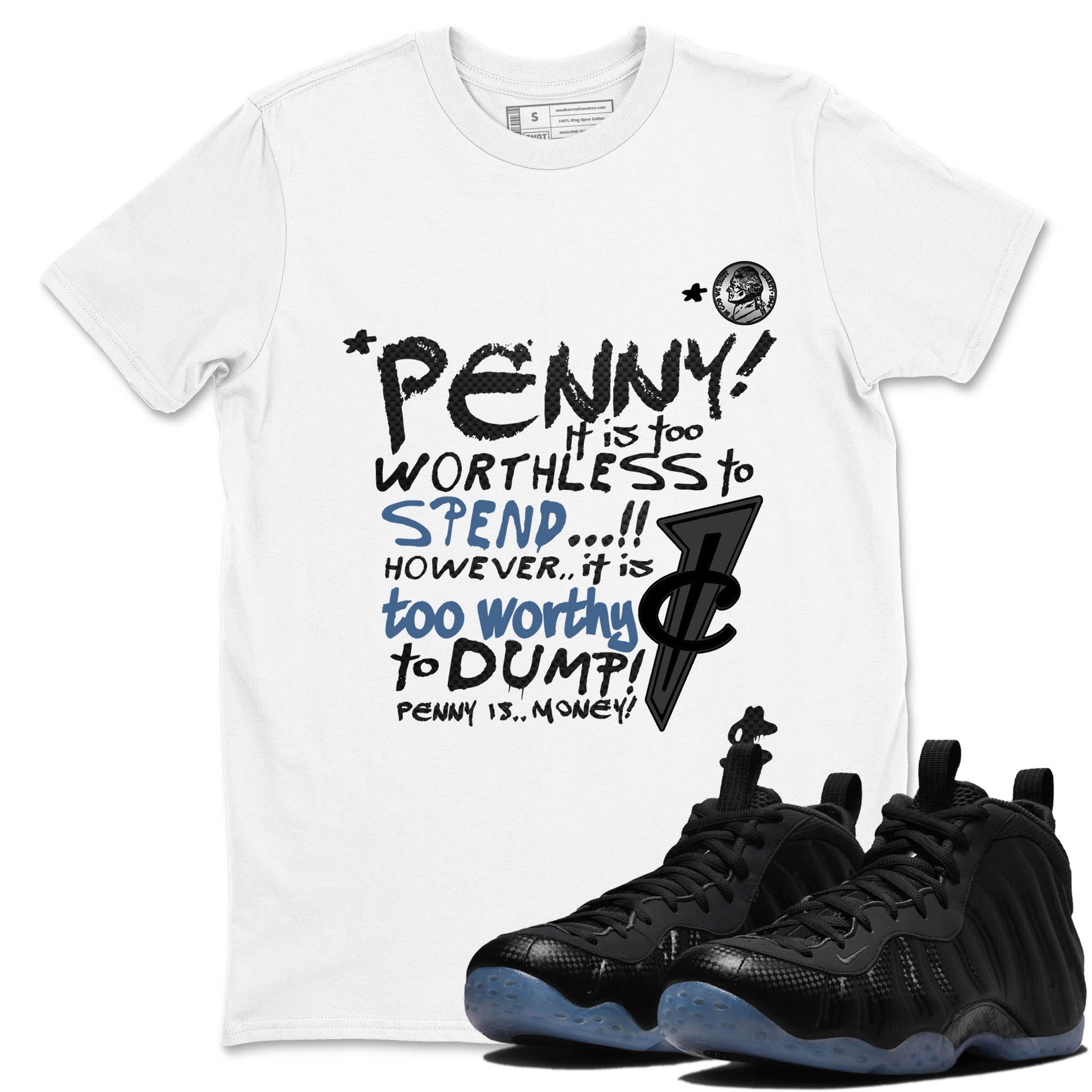Sneaker Threads – Sneaker Tees To Match Air Foamposite One Carbon Fiber – Penny Is Graphic Tee White 1. Perfect for Jordan releases 2025 colorways.