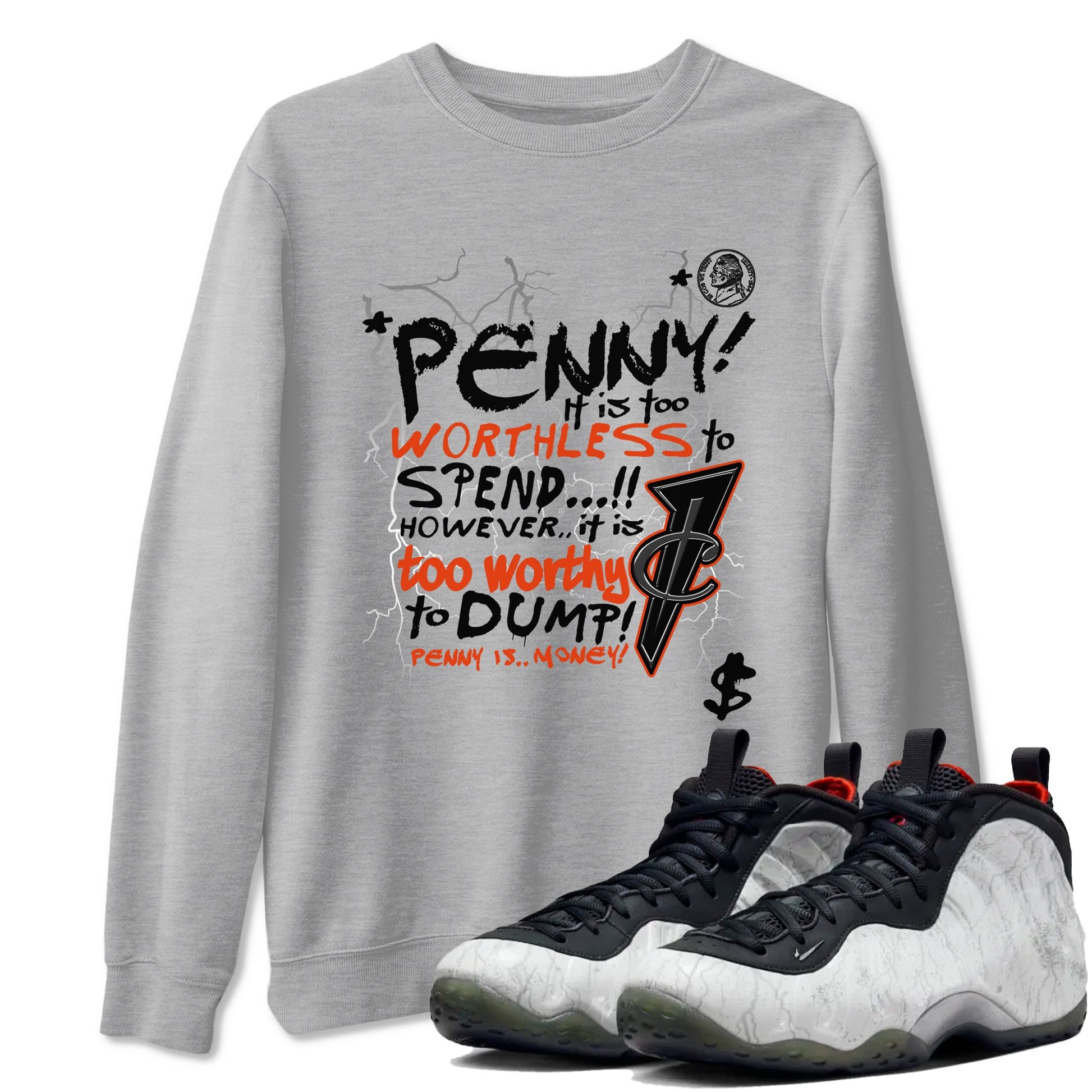 Foams One Jin shirts to match jordans Penny Is sneaker match tees Air Foamposite One Jin match shoes to clothes SNRT Sneaker Tees unisex cotton Heather Grey 1 shirts