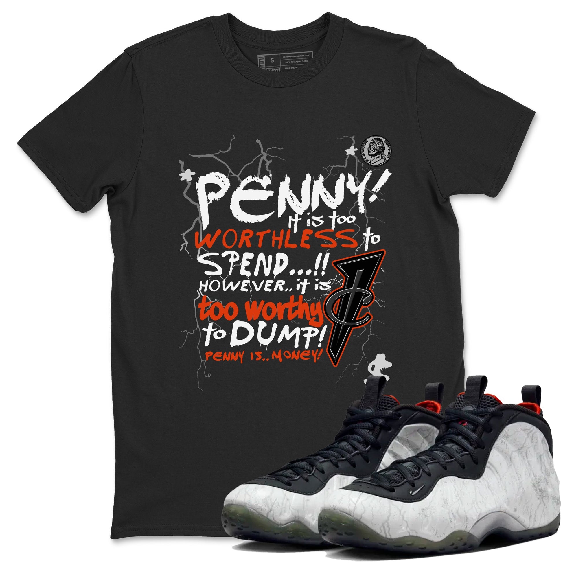 Foams One Jin shirts to match jordans Penny Is sneaker match tees Air Foamposite One Jin match shoes to clothes SNRT Sneaker Tees unisex cotton Black 1 shirts