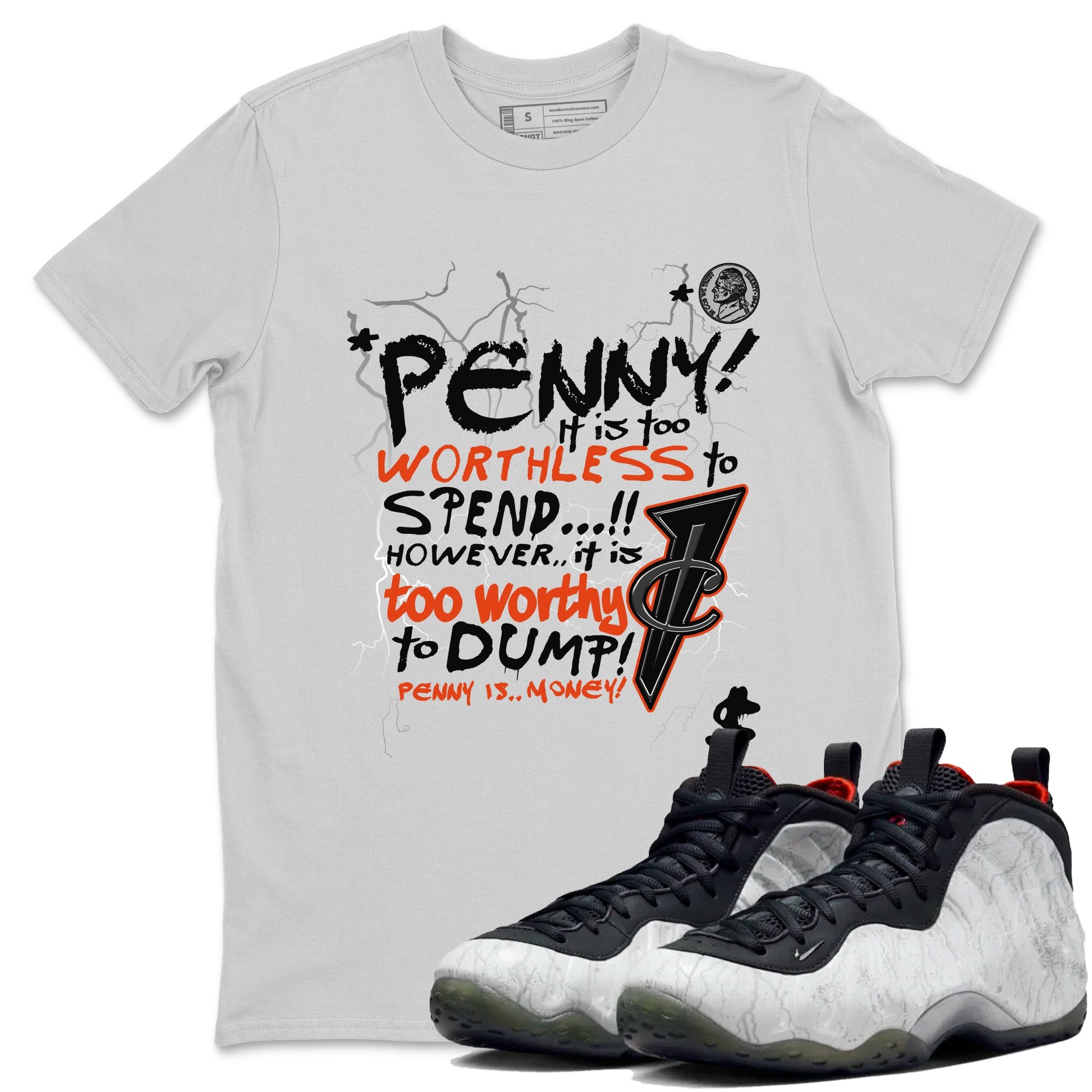 Foams One Jin shirts to match jordans Penny Is sneaker match tees Air Foamposite One Jin match shoes to clothes SNRT Sneaker Tees unisex cotton Silver 1 shirts