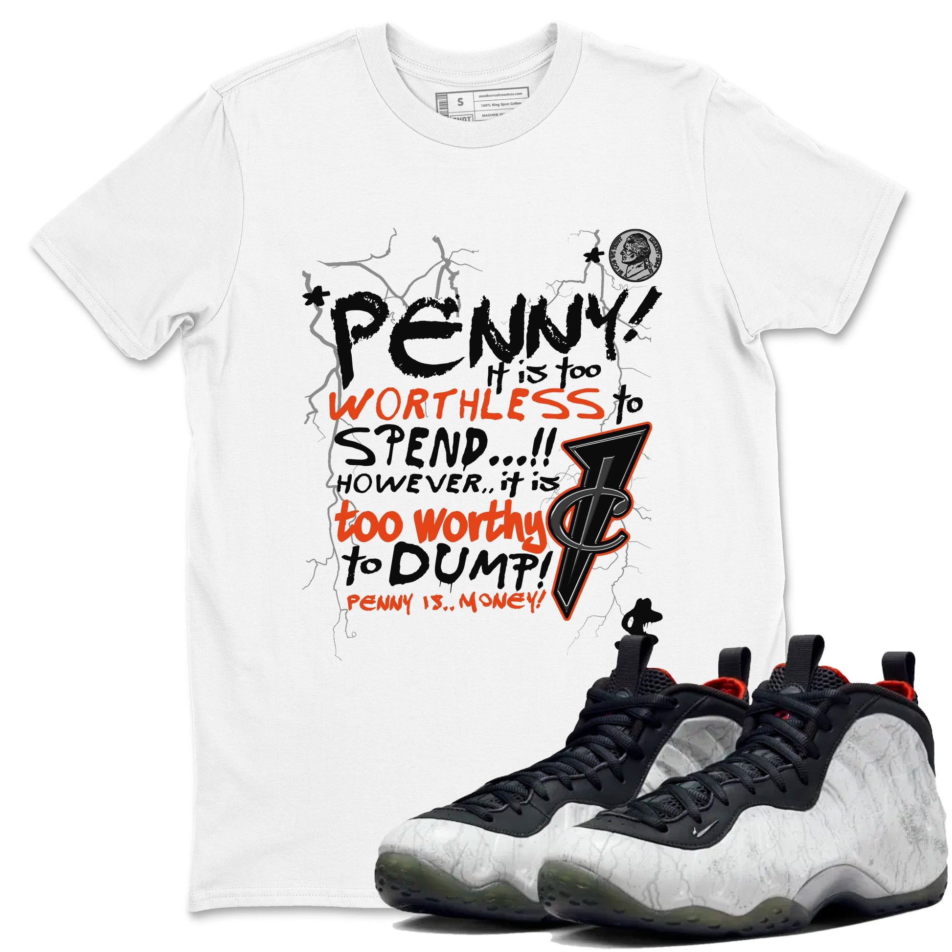 Foams One Jin shirts to match jordans Penny Is sneaker match tees Air Foamposite One Jin match shoes to clothes SNRT Sneaker Tees unisex cotton White 1 shirts