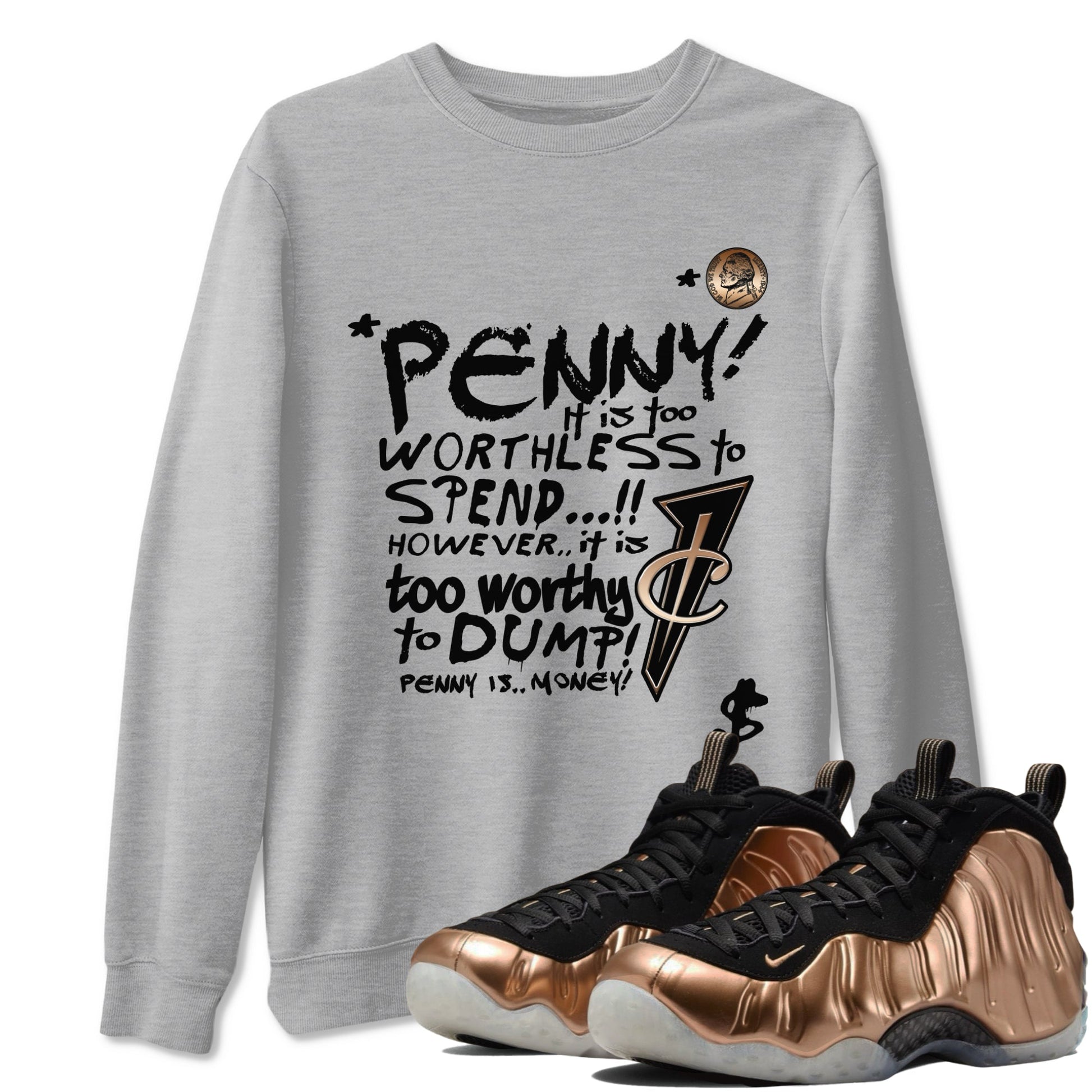 Foams One Metallic Copper shirts to match jordans Penny Is sneaker match tees Air Foamposite One Metallic Copper match shoes to clothes SNRT Sneaker Tees unisex cotton Heather Grey 1 shirts