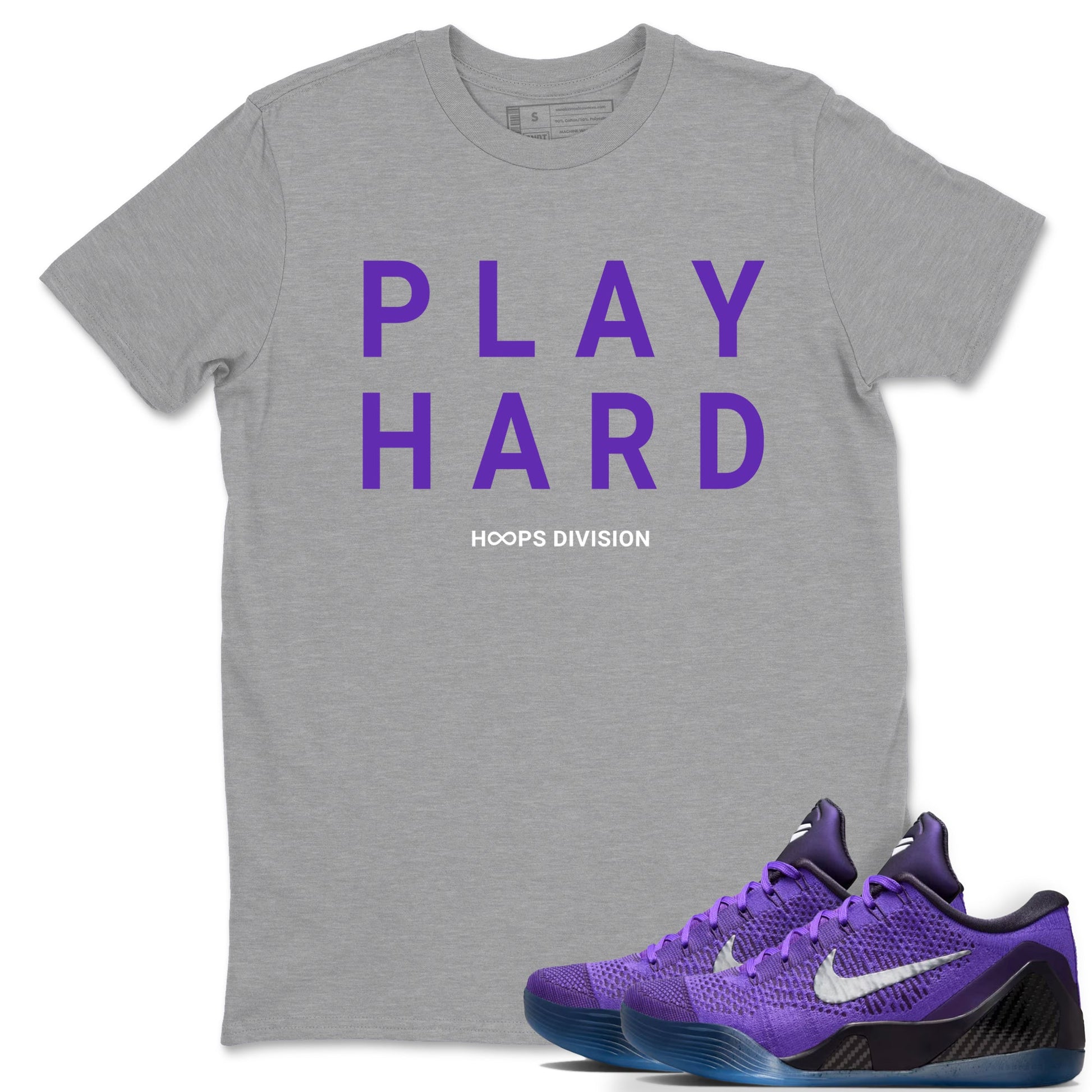 Sneaker Threads – Sneaker Tees To Match Nike KB 9 Hyper Grape – Play Hard Graphic Tee Heather Grey 1. Perfect for Jordan releases 2025 colorways. Perfect for purple basketball sneaker releases and legacy-inspired colorways for 2025 hoopers.